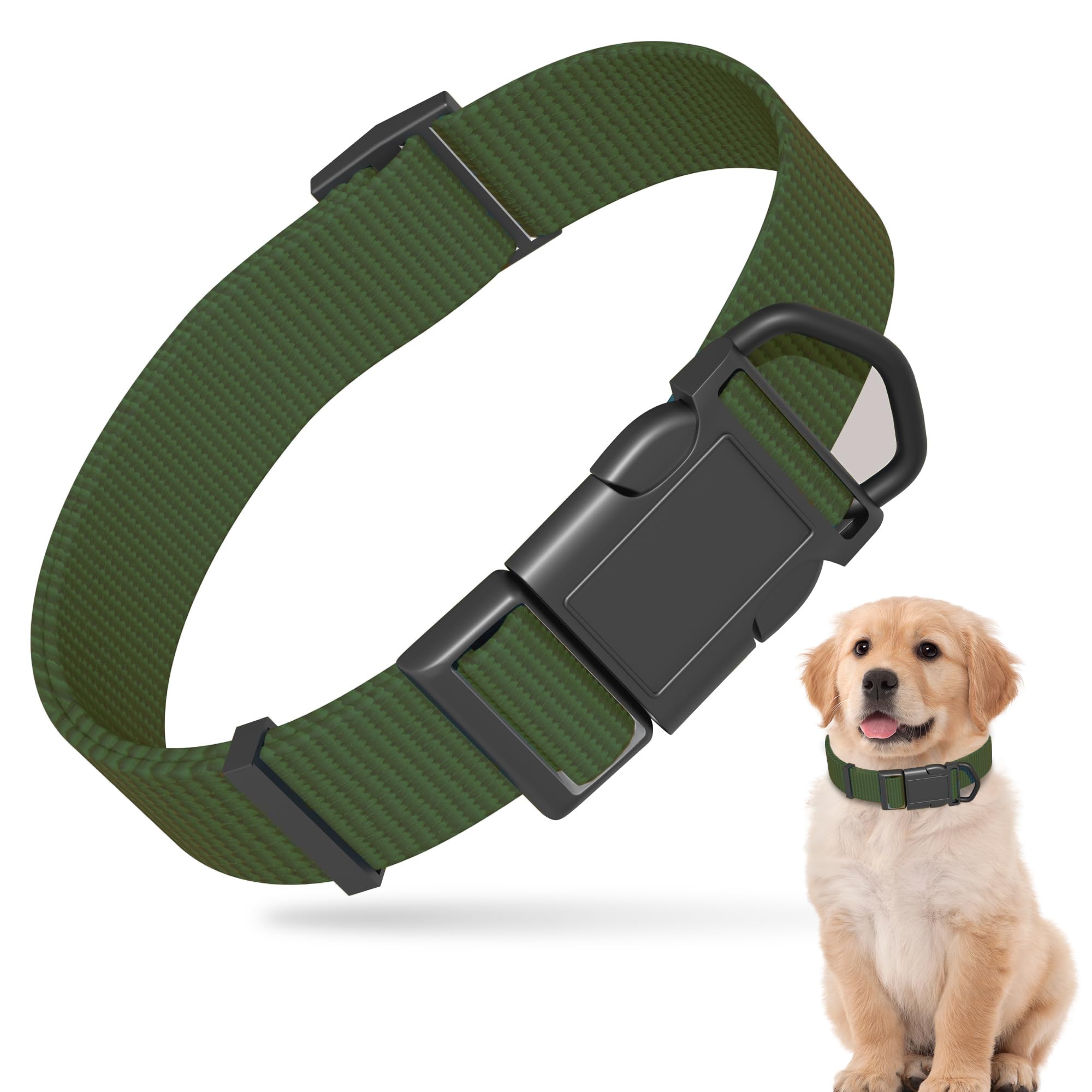 Pawhuggies Dog Collar, Olive Green, Adjustable, Quick Release Buckle, 90% Rayon Derived From Bamboo, 10% Polyester, Small, Mediu