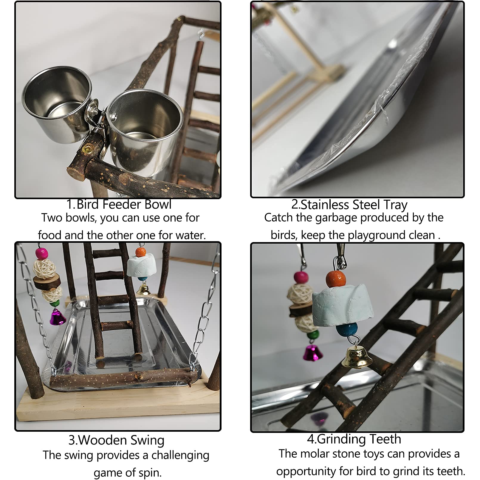 Tfwadmx Parrots Playstand Bird Play Gym Cockatiel Playground Wood Perch Stand Climb Swing Ladders Chewing Toys With Feeding Cups