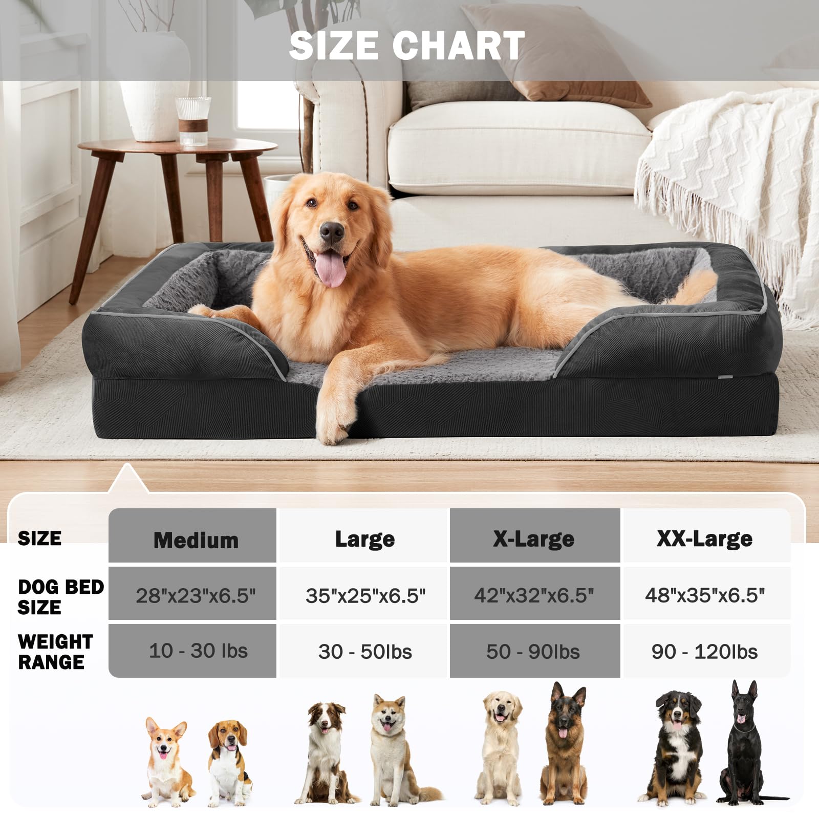 INVENHO Orthopedic Dog Beds Large Sized, XL Egg-Crate Foam Dog Couch with Washable Removable Cover, Waterproof Lining and Nonski