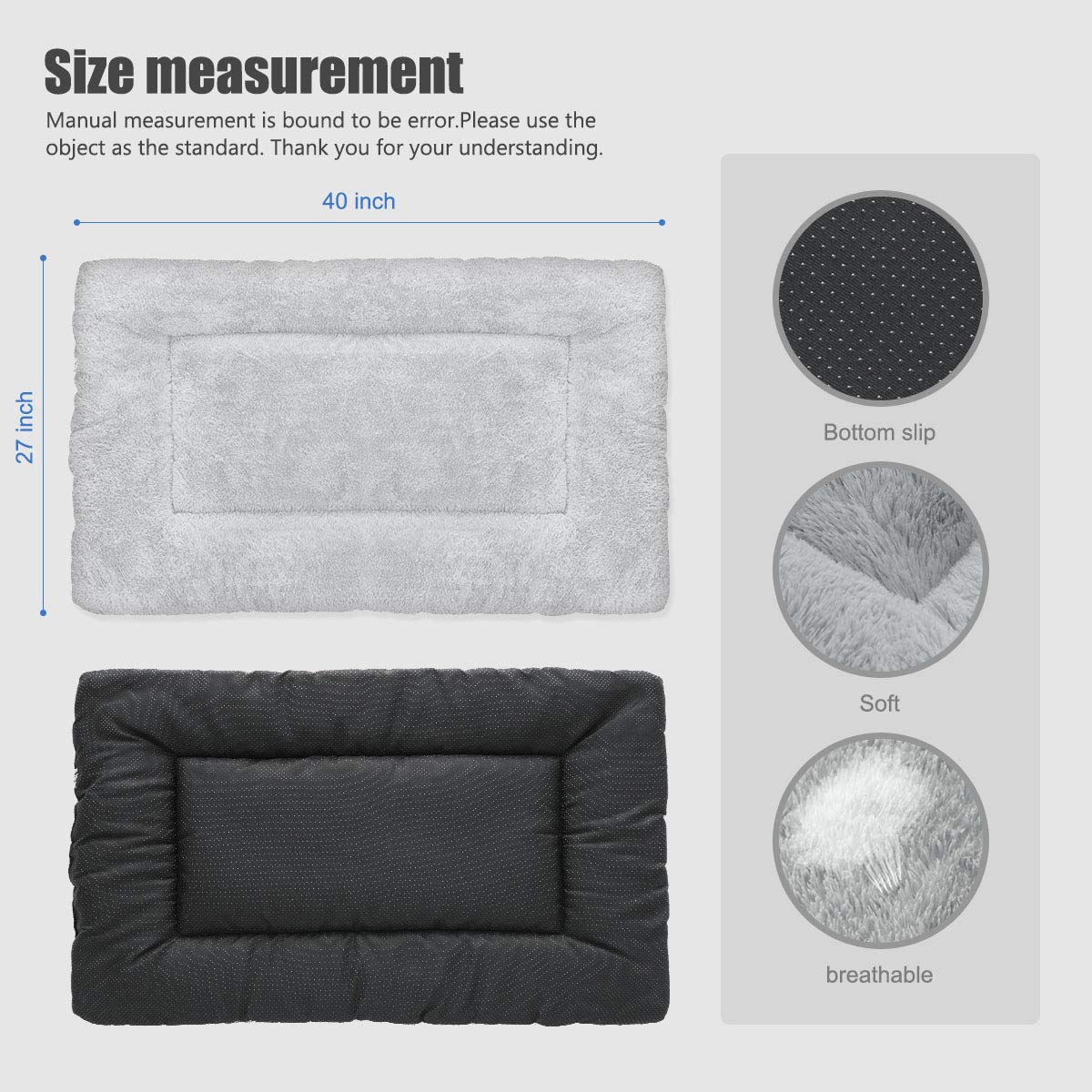 Siwa Mary Dog Bed Mat Soft Crate Pad Washable Anti-Slip Mattress For Large Medium Small Dogs And Cats Kennel Pad(40'' X 27'' Grey)