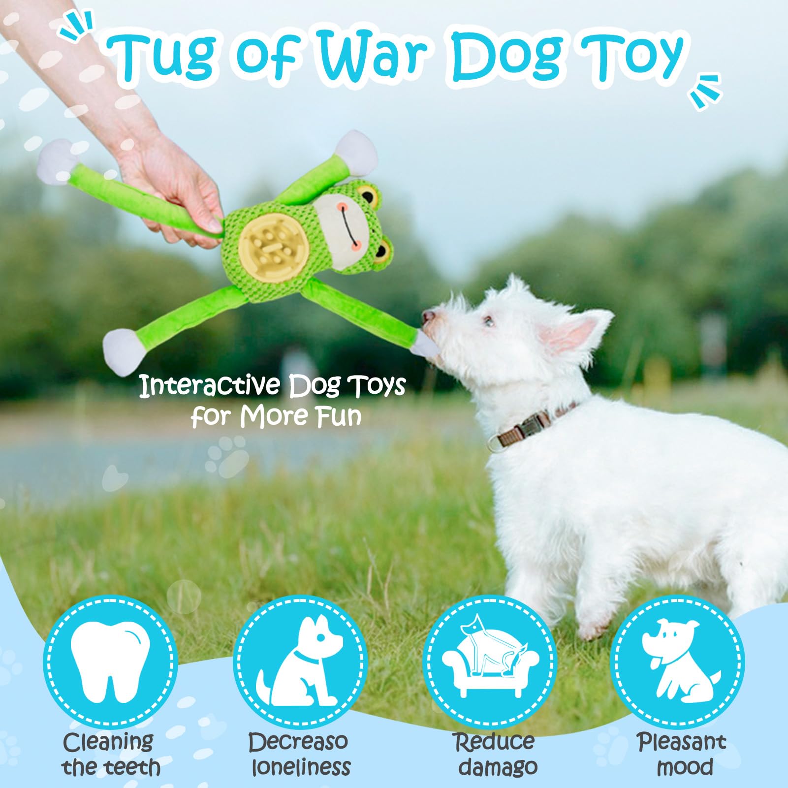 Squeaky Dog Toys - Interactive Plush Chew Toy With Slow Feeder & Tug Of War Game, Mental Stimulation Puppy Toys For Small, Mediu