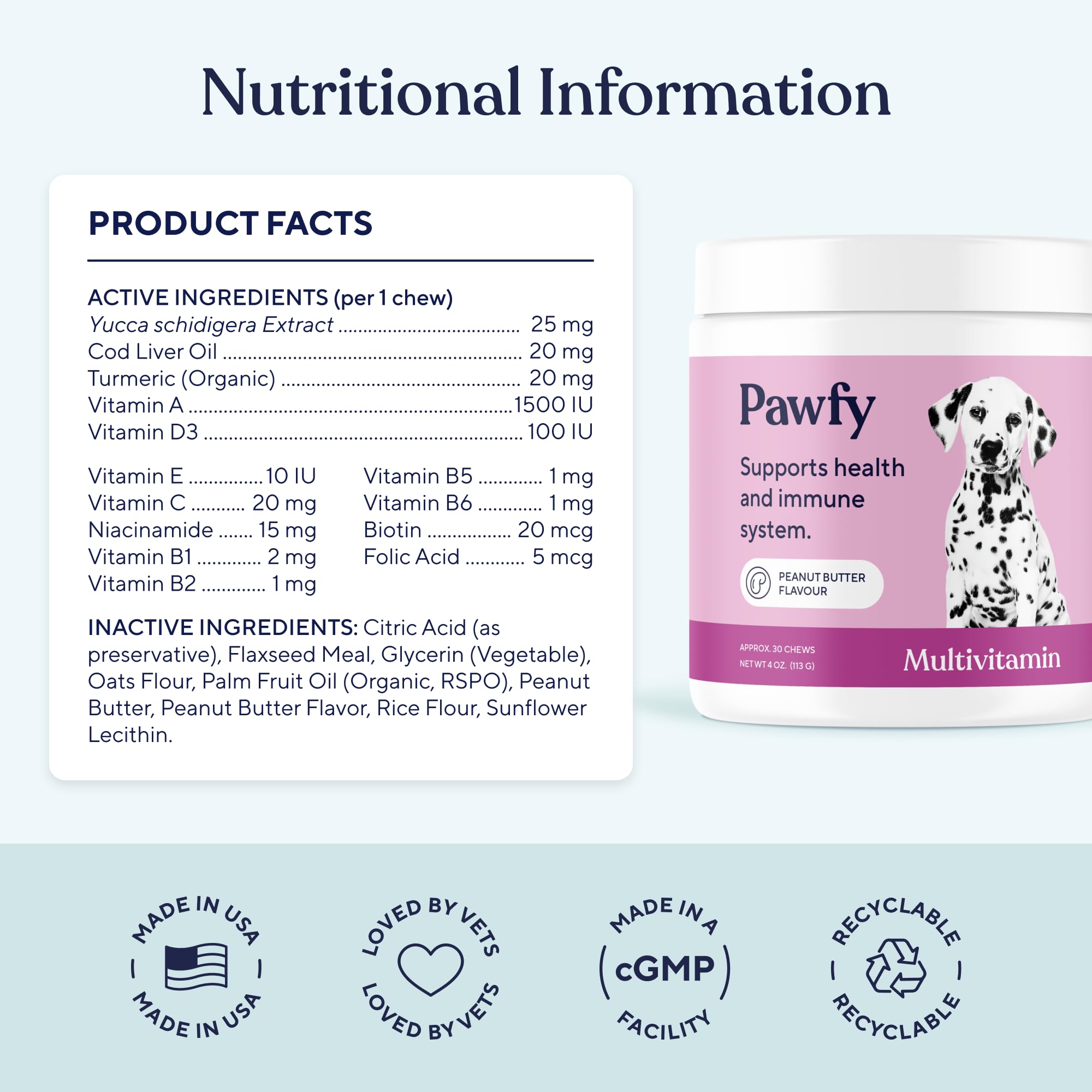 Pawfy Dog Multivitamins 15 in 1 | Dog Vitamins for Skin & Coat - Supports Overall Wellness | Advanced Senior Dog Supplements fro
