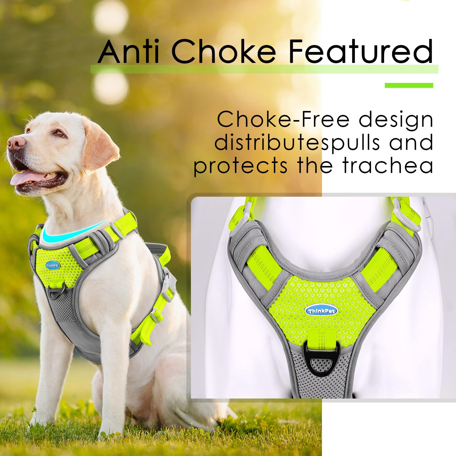 Thinkpet No Pull Harness Breathable Sport Harness With Handle-Dog Harnesses Reflective Adjustable For Medium Large Dogs Small Green