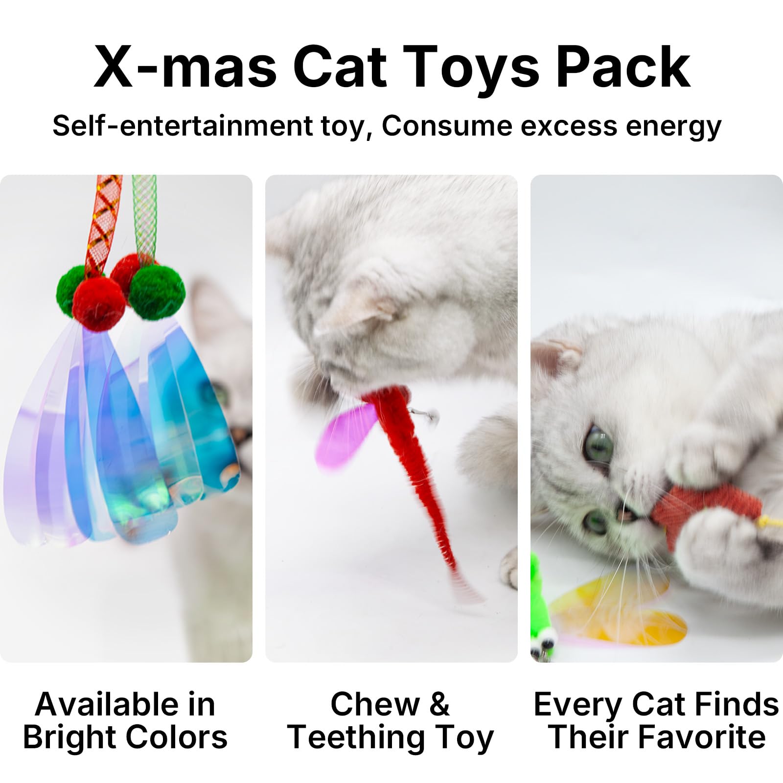 Cat Toy Box For Indoor Cats - 8 Pcs In 1 Pack, Including 2 Cat Wand Replacement Toys, 2 Catnip Kicker Red/Green, 1 Mouse Toy, 1