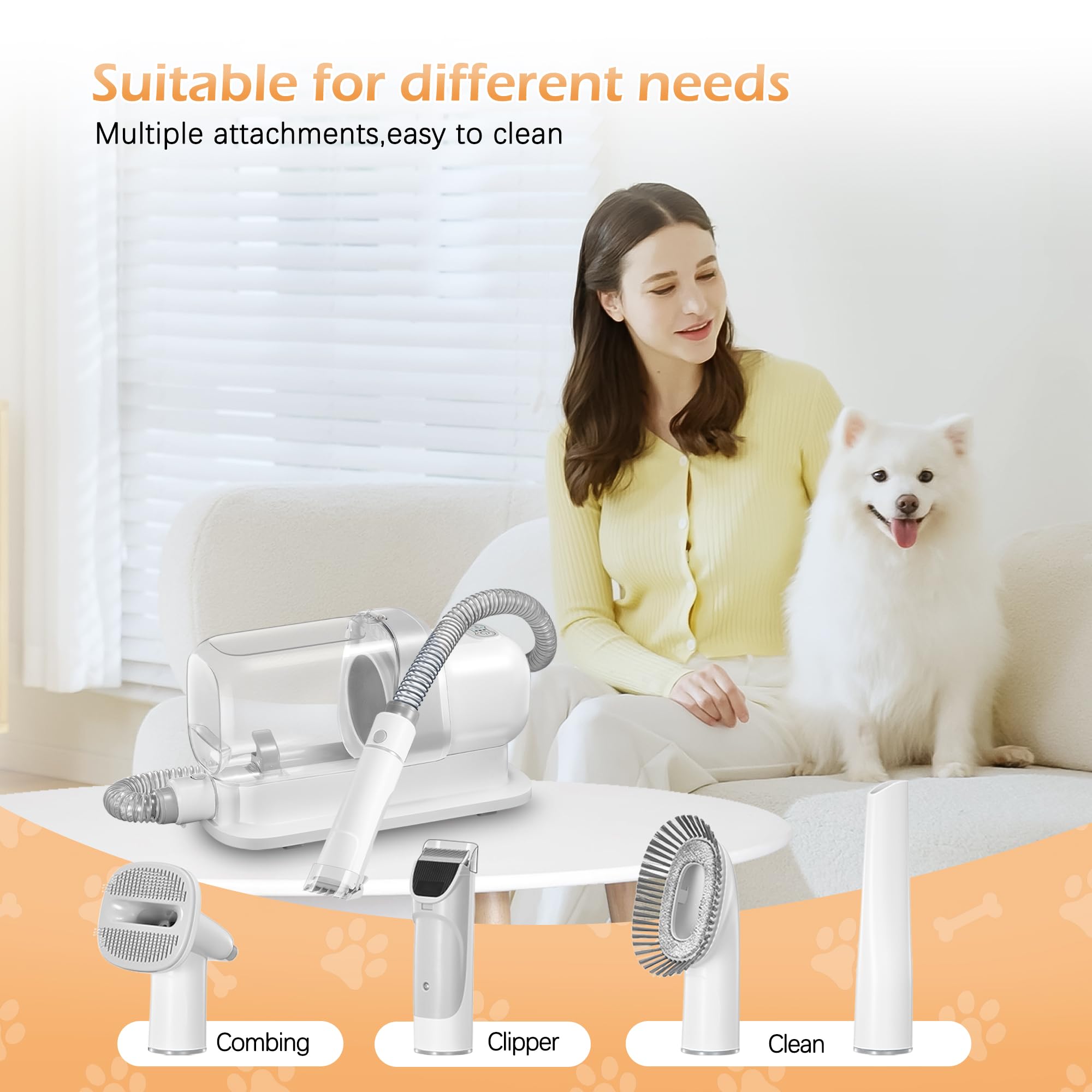 Lmvvc Grooming Kit With 2.3L Vacuum Suction 99% Pet Hair, Pet Grooming Vacuum Low Noise With 5 Tools And 4 Different Lengths Cli