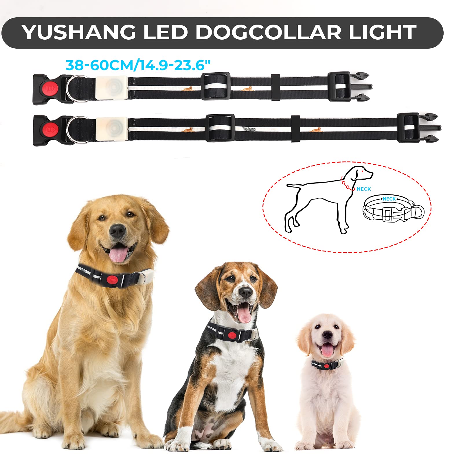 Yushang Led Dog Collar,The Newest Special Waterproof Design Led Rechargeable Dog Collar,Light Up Collar Suitable Large Medium Dog Safe At Night (Black)