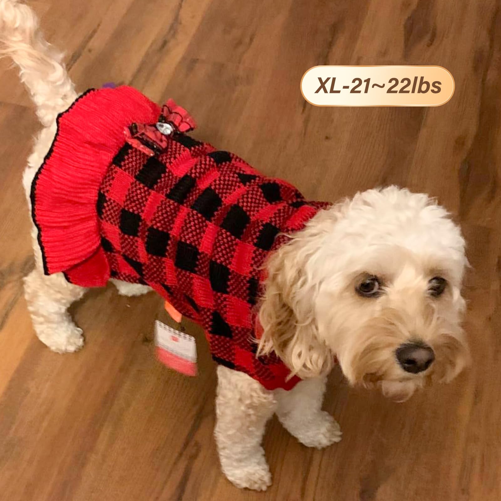 Kyeese Christmas Dog Sweaters Dress For Small Medium Dogs With Leash Hole Checkered Dog Sweaters Turtleneck With Bowtie Dog Apparel For Winter
