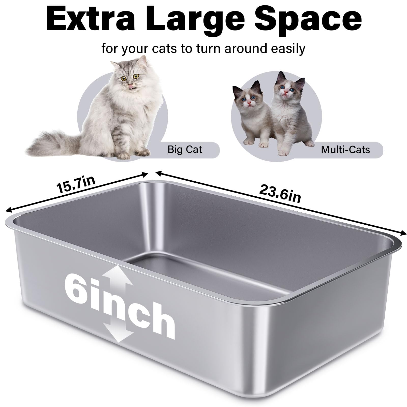 Holintan Stainless Steel Litter Box, 23.6''X15.7''X6''(Height) Metal Litter Box 4 Pack,Easy To Clean,Non Stick No Smell Steel Ca