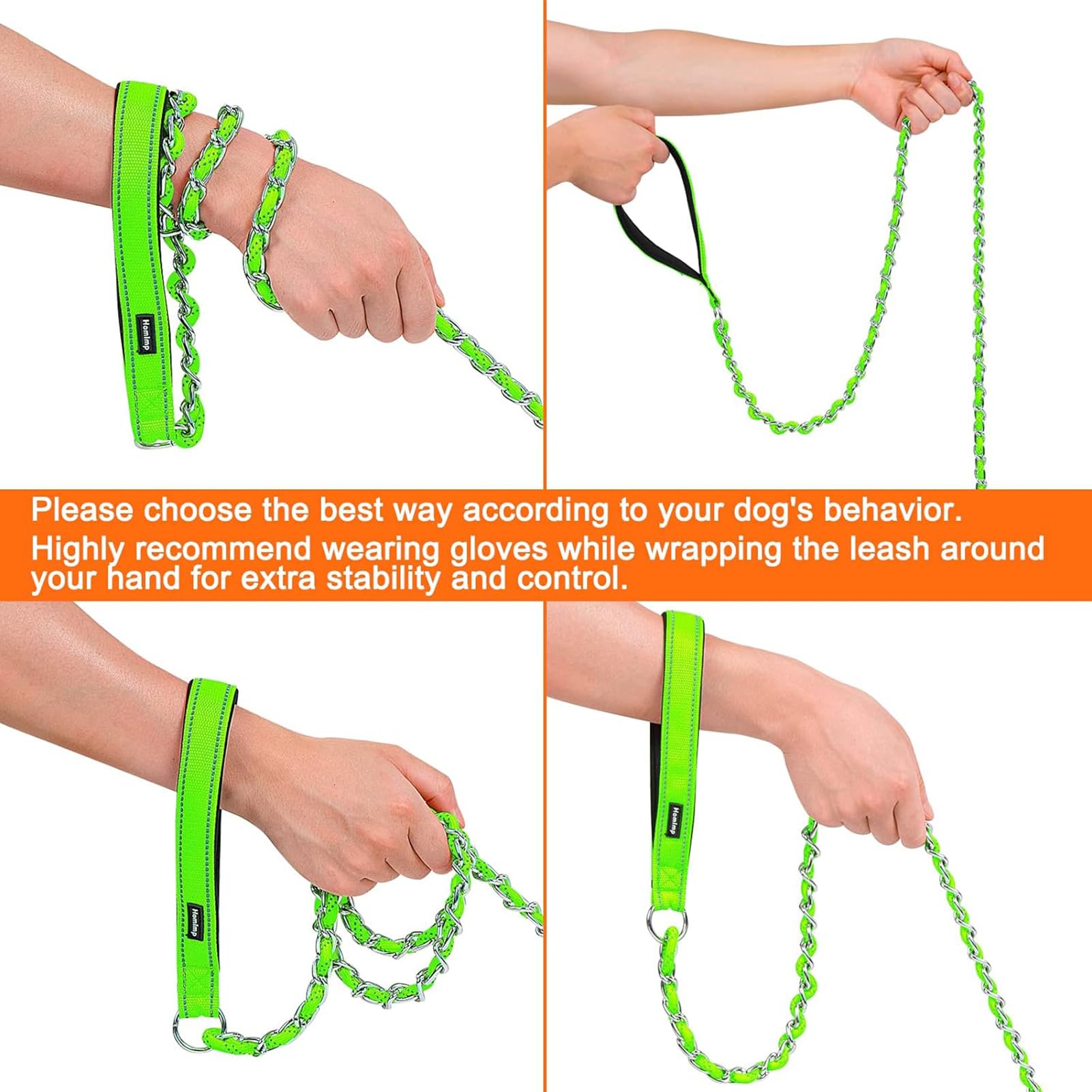 Homimp Chew Proof Dog Leash For Medium Large Dogs, Reflective 6 Ft Heavy Duty Metal Chain Dog Leashes With Soft Padded Handle, A