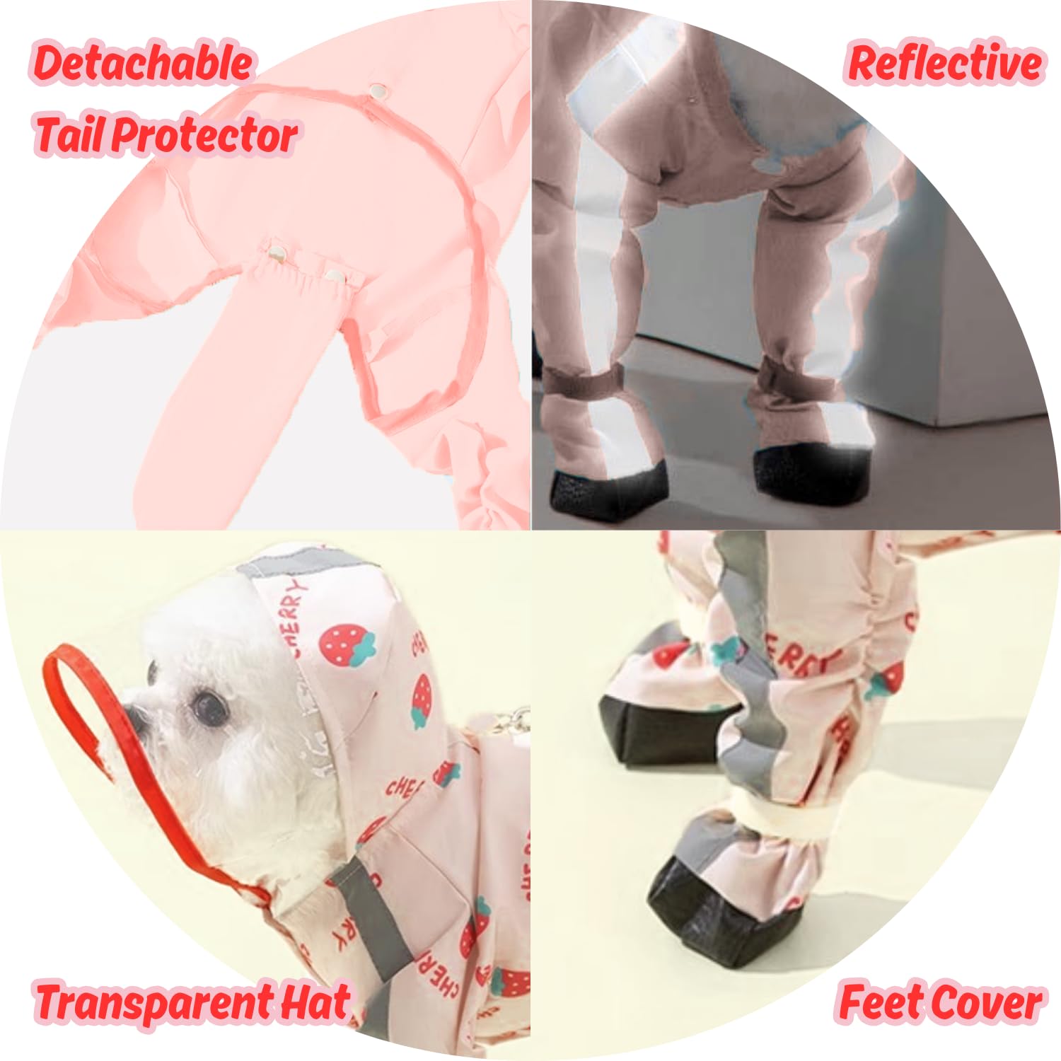 Harikaji Small Dog Raincoat, Tail Protect Feet Cover Waterproof Dog Rain Jacket For Puppy Small Dogs(Strawberry,Xl)