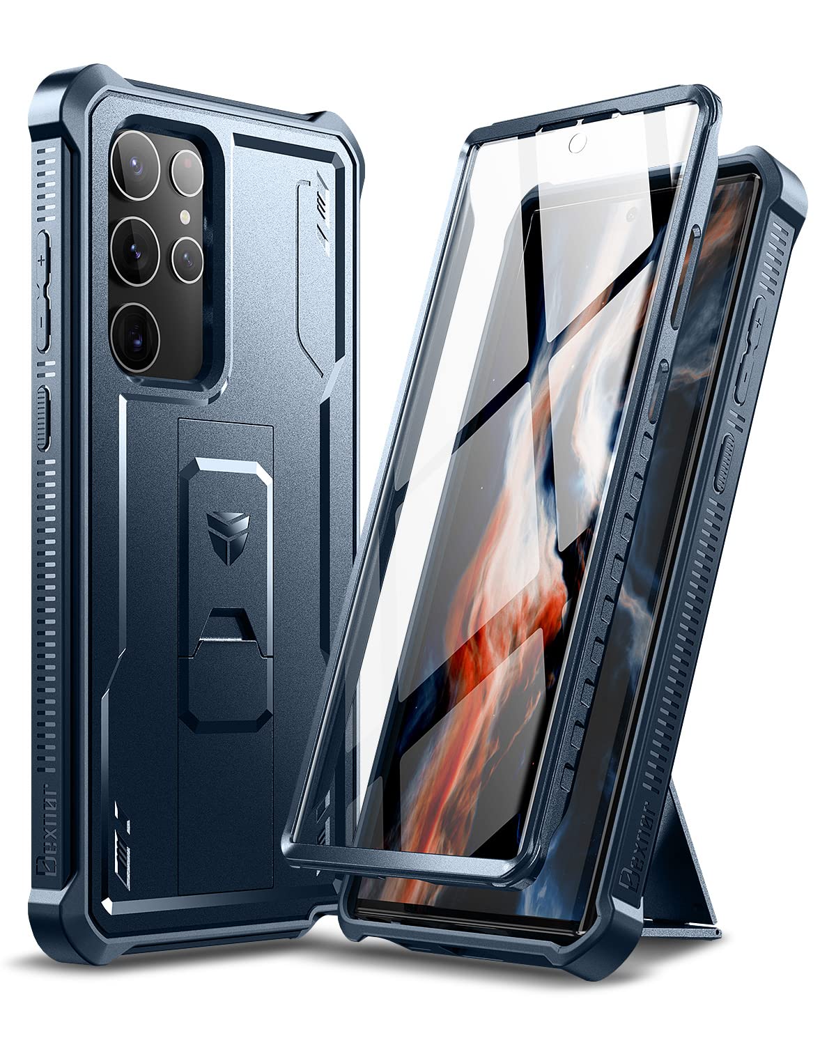 Dexnor for Samsung galaxy S22 Ultra case, Built in Screen Protector and Kickstand] Heavy Duty Military grade Protection Shockpro