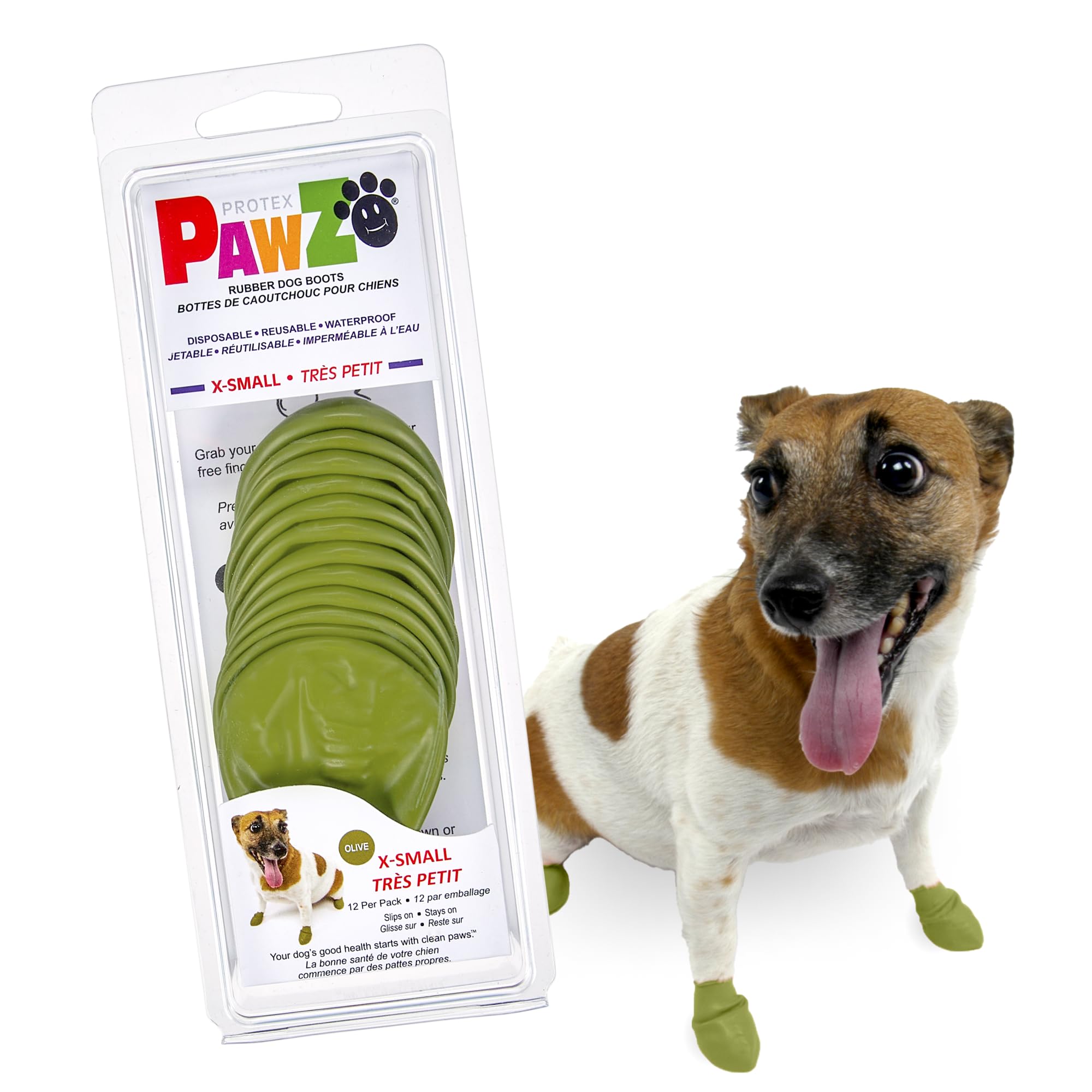 Pawz Rubber Dog Boots For Paws Up To 2'', 12 Pack - All-Weather Dog Booties For Hot Pavement, Snow, Mud, And Rain - Waterproof, 