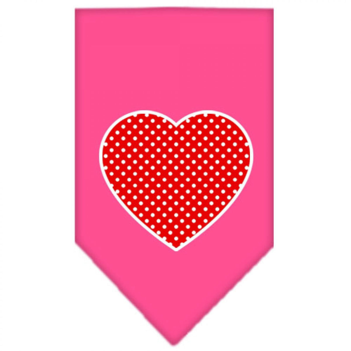 Pet and Dog Bandana Screen Printed, &quot;Red Swiss Dot Heart&quot; Bright Pink Small