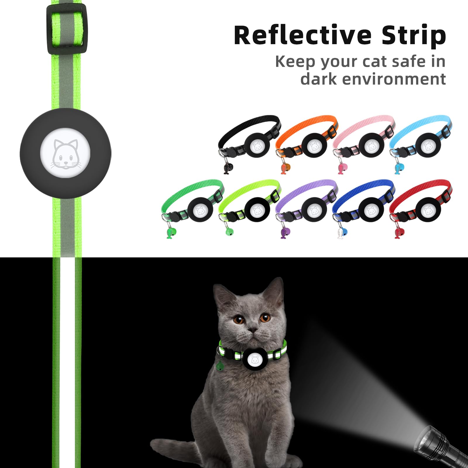 Airtag Cat Collar With Bell And Safety Buckle - 3/8'' Width, Reflective, Waterproof Holder Compatible With Apple Airtag For Cat,