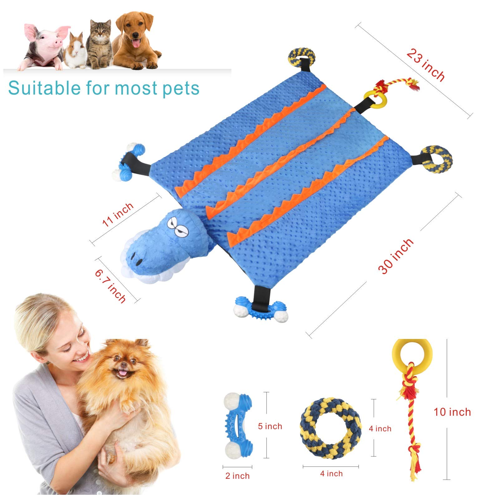 Idepet Dog Play Mat,Puppy Toy Mat With Chew Toys Multiple Dog Puzzle Interactive Toy Pet Playing Mat For Small Medium Dogs Cats,All-In-One (Crocodile)