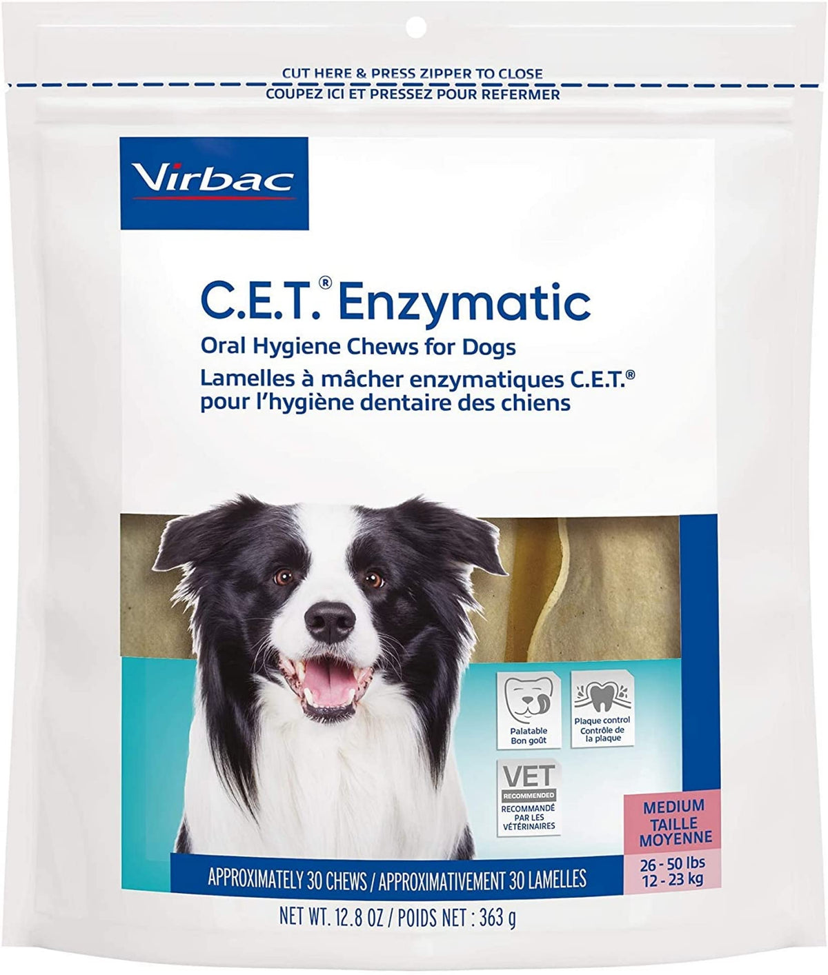 Virbac C.E.T. Enzymatic Oral Hygiene Chews, Medium Dog, 30 Count