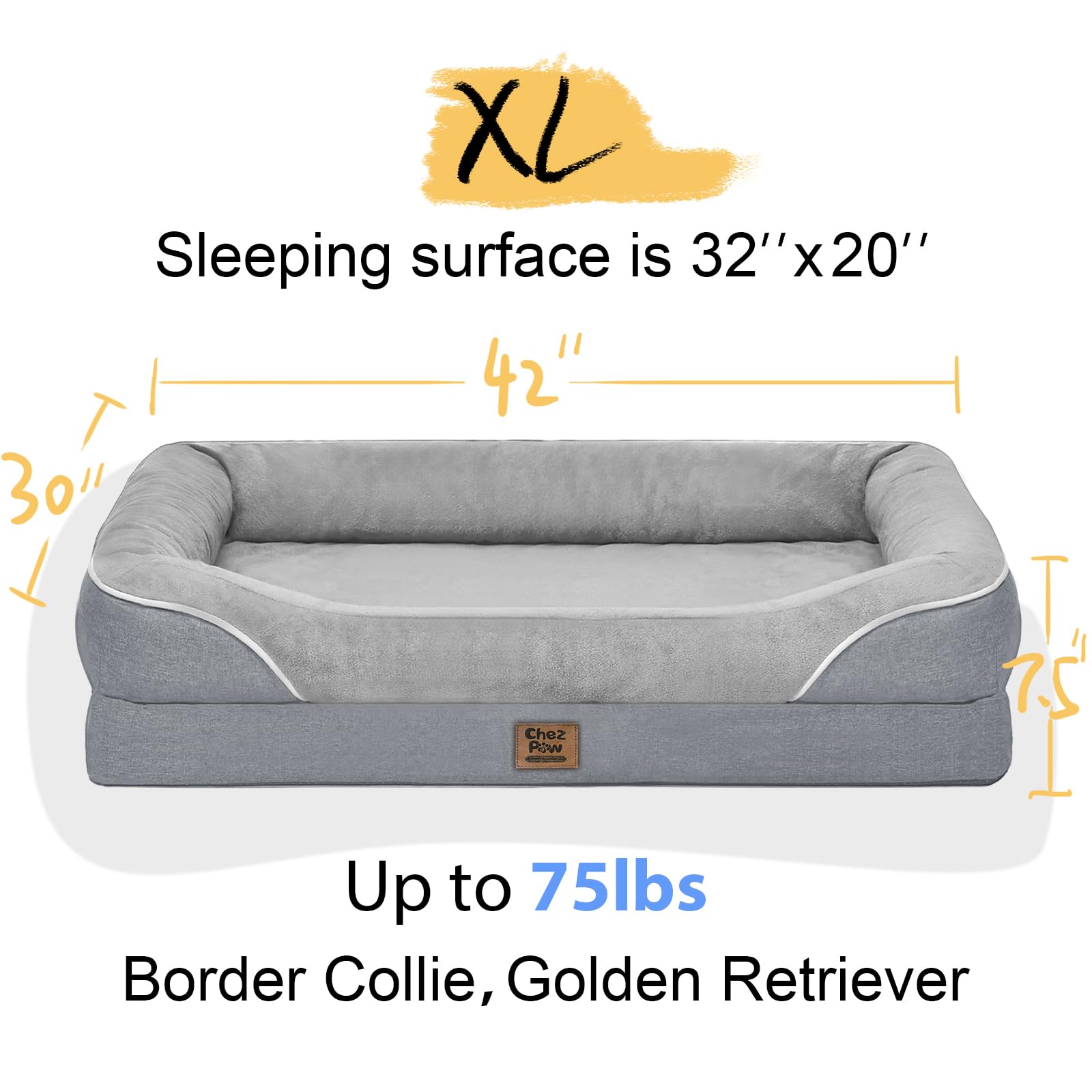 Orthopedic Removable Large Dog Bed -Xl Large Dog Bed With Washable Cover And Removable Bolsters Non-Slip Bottom & Waterproof Pet