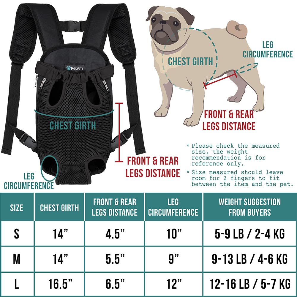 Petami Dog Carrier Backpack, Adjustable Pet Cat Front Carrier Backpack, Ventilated Dog Chest Carrier For Hiking Camping Travel, Sling Bag For Small Medium Dog Cat Puppies, Large, 12-16 Lbs, Sea Blue