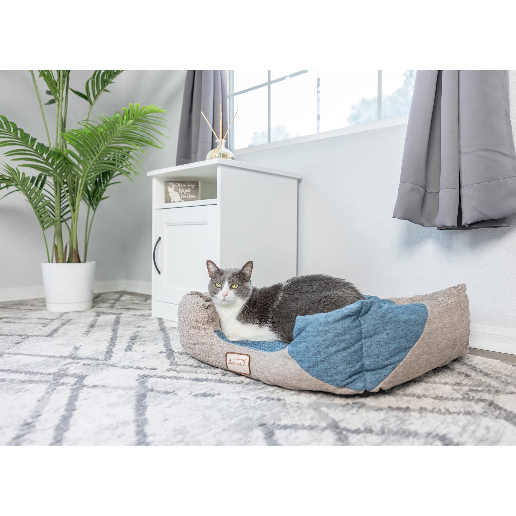 Armarkat C47 Cat Bed, One Size,Navy Blue, Beige
