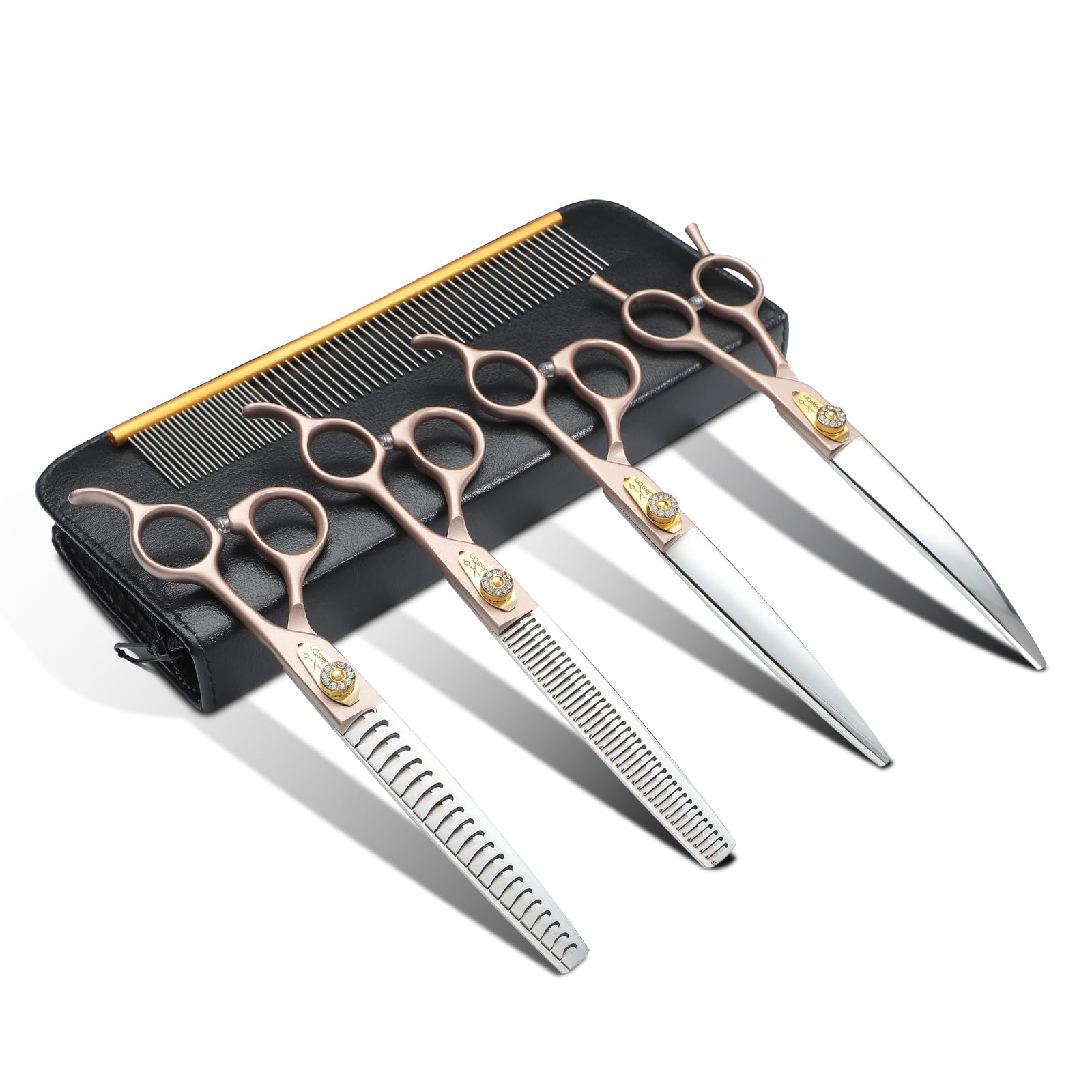 Jason Professional Dog Grooming Scissors Set - 6 In 1 Sharp Shears Set With 7'' Thinning, Chunker, Straight, Curved Shears And C
