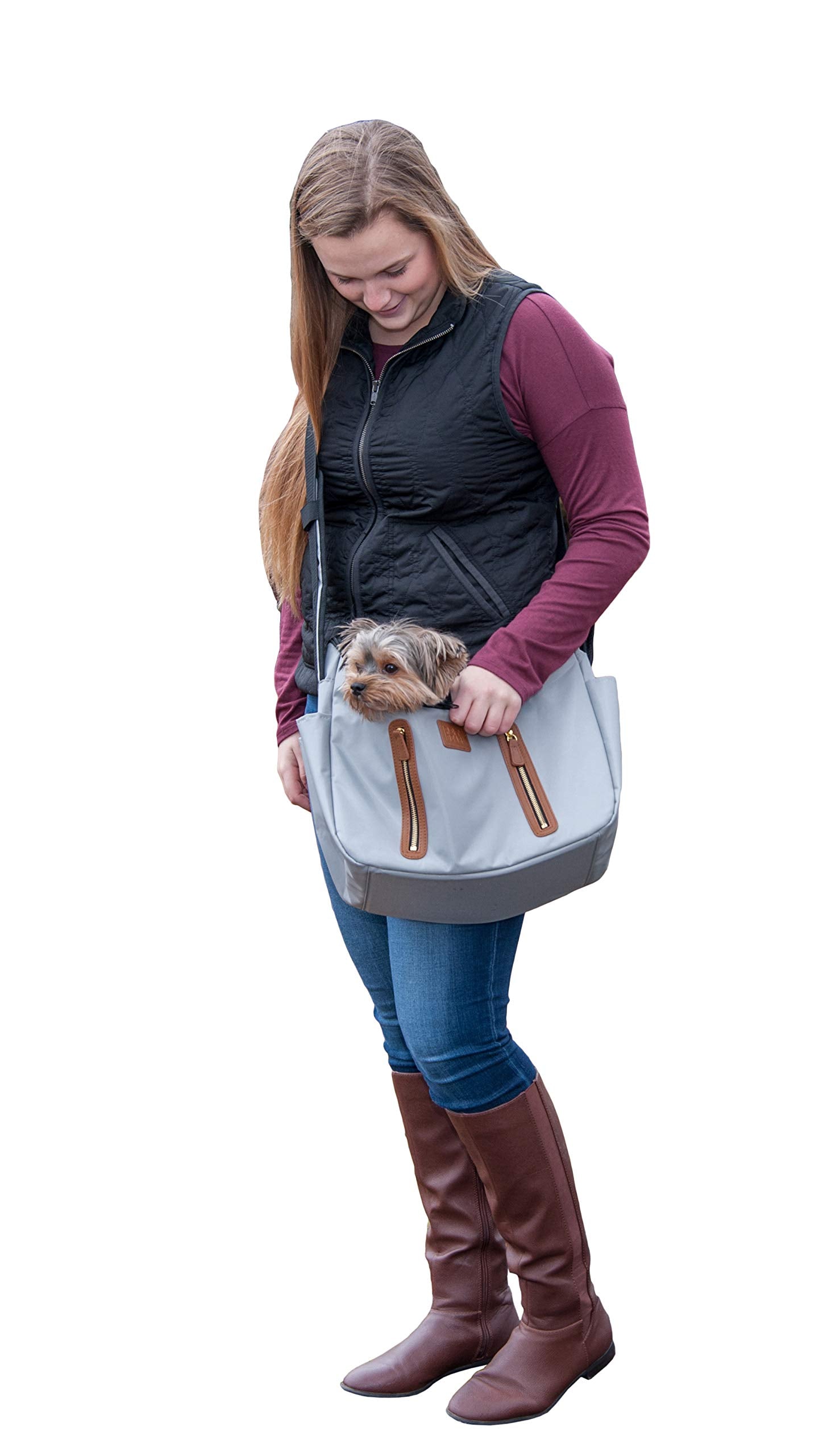 Pet Gear Tote/Sling Carrier For Cats/Dogs, Storage Pocket, Removable Washable Liner, Zippered Top And Mesh Windows, Light Grey