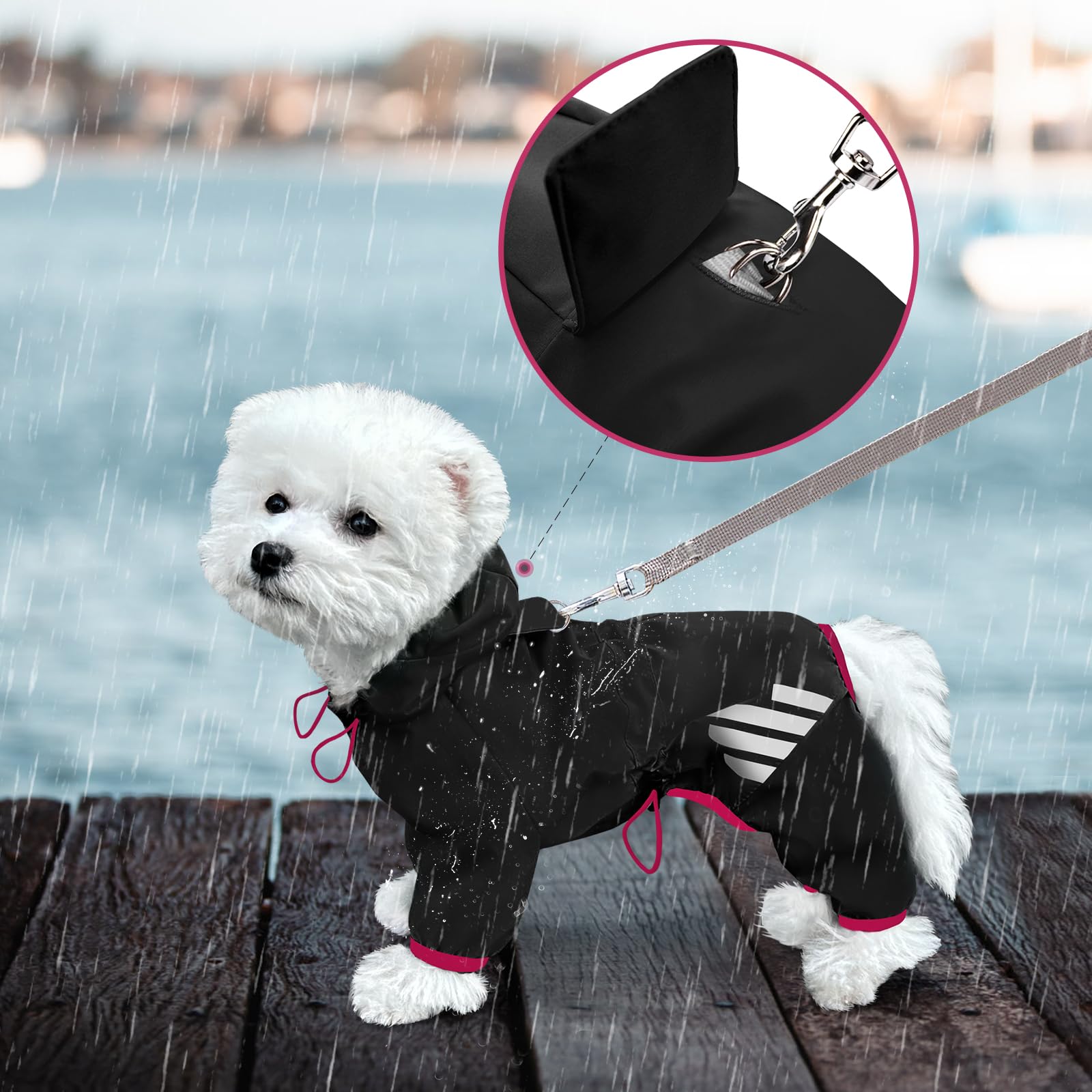 Dog Raincoat, Waterproof Dog Rain Jacket With Hood, Dog Rain Coat With Leash Hole, Reflective Strap For Small Medium Dogs, Lightweight Puppy Clothes(Black,S)