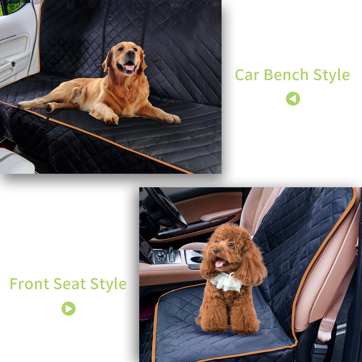 Nestroad 4-In-1 Dog Car Seat Cover For Back Seat,Convertible Front Seat Covers Heavy-Duty And Nonslip Backseat Protector Cover For Cars,Trucks & Suvs,Black&Orange