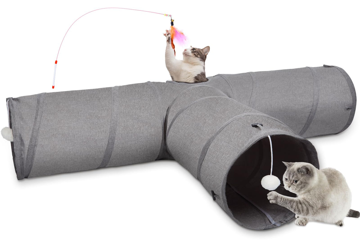 Ownpets Cat Tunnel, Extra Large 3 Way Collapsible Kitty Tunnel Cat Tube With Plush Ball & Feather Toy, Cat Play Tunnel For Large Cat, Kitten, Puppy, Rabbit(12 Inches In Diameter)