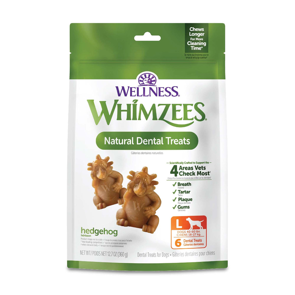 Wellness Whimzees Hedgehog Dog Dental Treats, Natural Chews, Large Size, (6 Count)