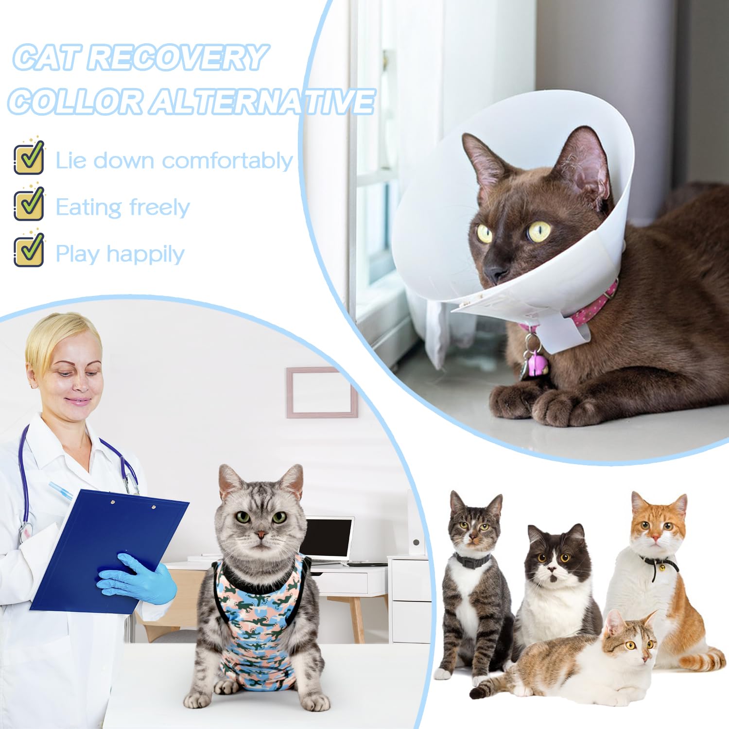 Due Felice Cat Surgery Recovery Suit Small Dog Surgical Recovery Onesie Pet After Surgery Wear for Female Male Cat Doggy Blue Ca