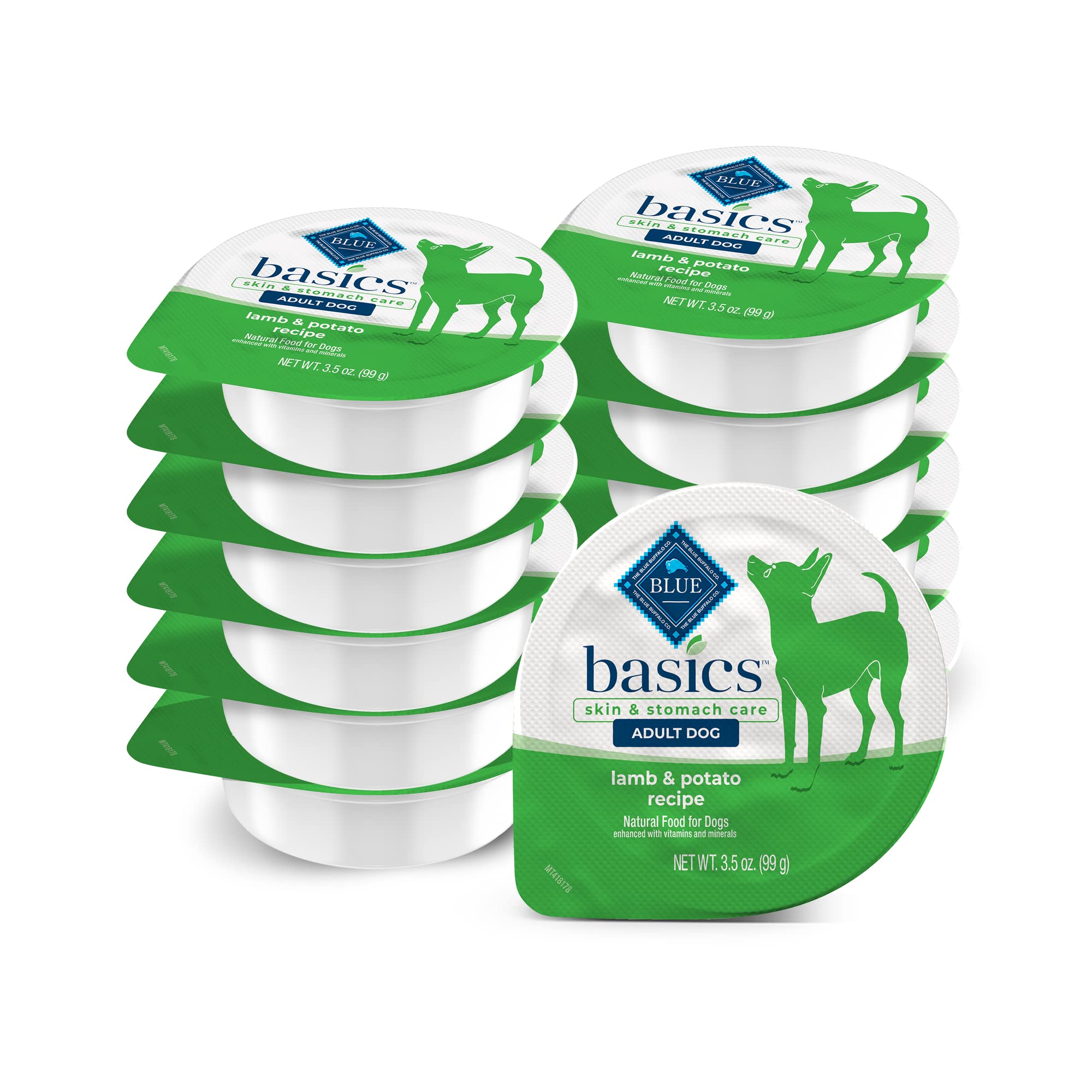 Blue Buffalo Basics Adult Small Breed Grain-Free Wet Dog Food for Skin & Stomach Care, Limited Ingredient Diet, Lamb Recipe, 3.5