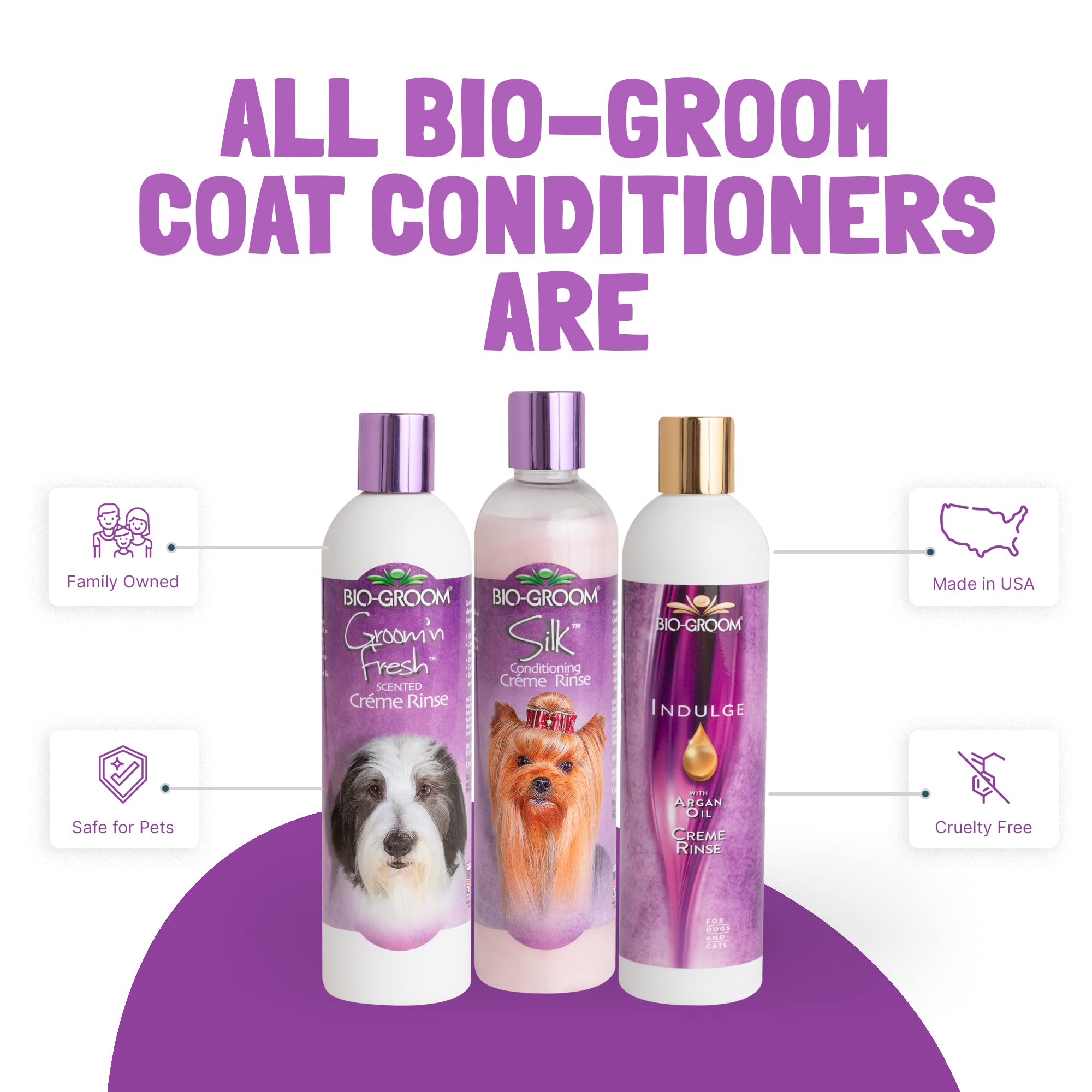 Bio-Groom Dog Shampoo And Conditioner Set - Tearless Shampoo For Dogs, Puppies & Cats, Moisturizing Conditioner For Dry Skin - Silk Conditioning Creme Rinse & Tear Free Shampoo, 12 Fl Oz Each (1 Set)