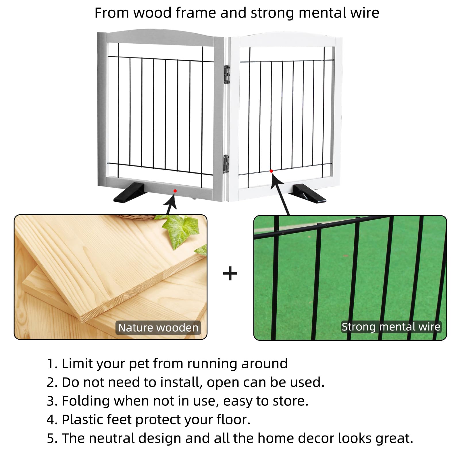 Dog Fence Indoor - 2-Panel Freestanding Dog Gate for Doorways, Hallways, House or Stairs -40x32-Inch Retractable Foldable Expand