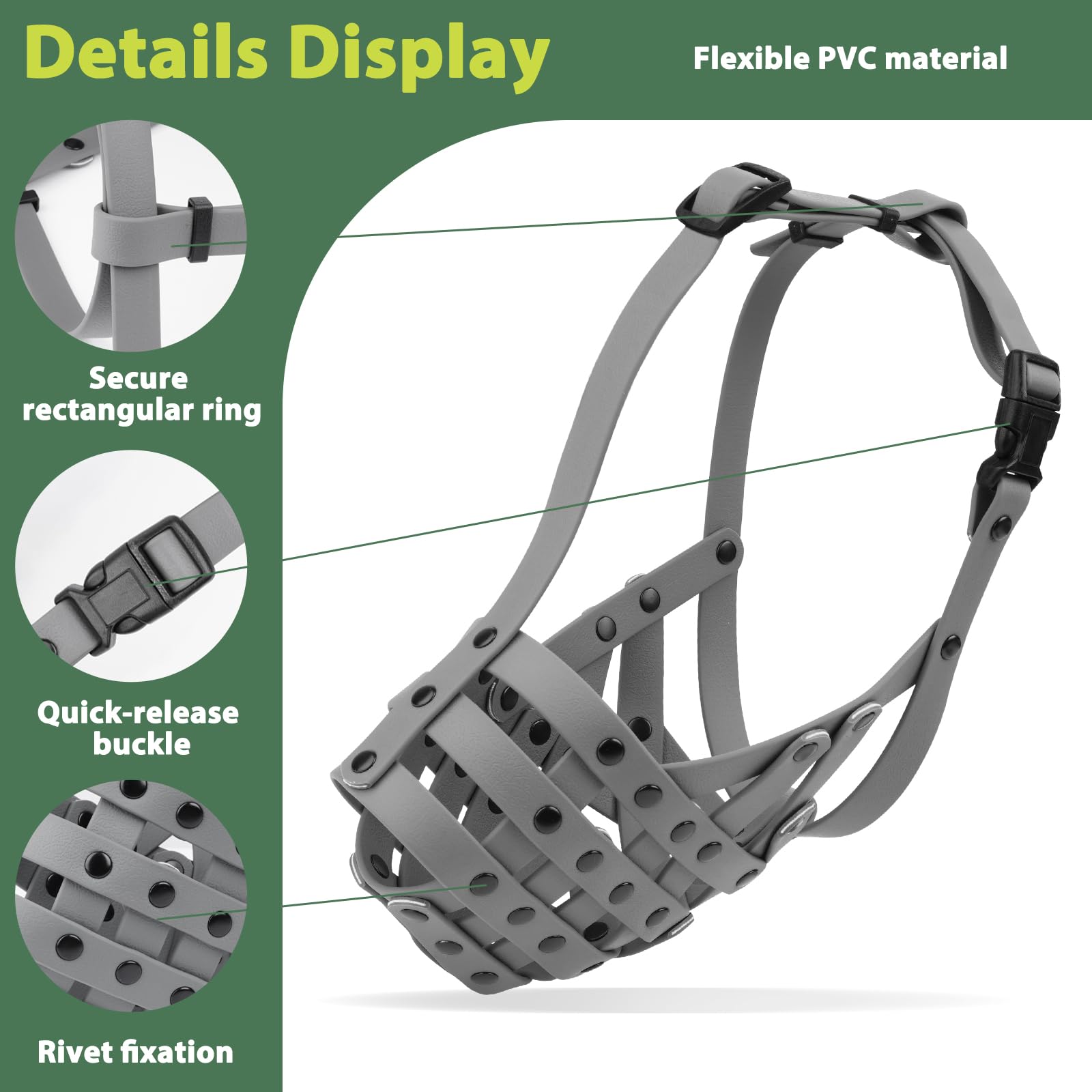 Mayerzon Pitbull Muzzle, Lightweight Basket Muzzle for Large Medium Dogs Rottweiler Amstaff to Prevent Biting Eating, Safe for G