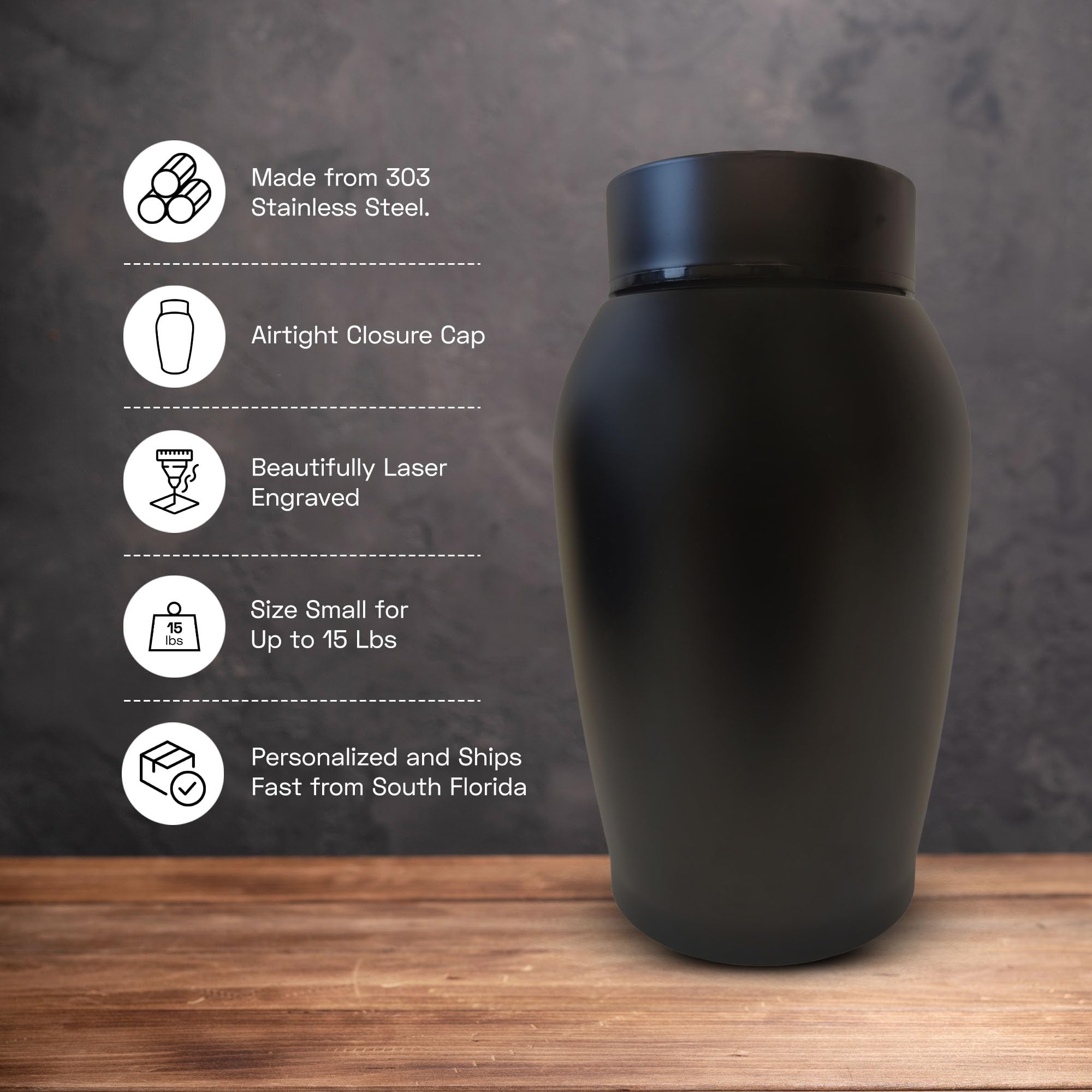Personalized Custom Small Keepsake Urn Engraved With Pet Name, Date, And Hand & Paw - High Five V1 Design- 5.2 Black Powder Co