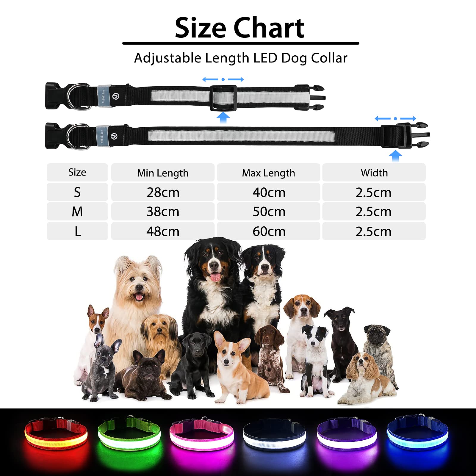 Pceotllar Light Up Dog Collar Lights For Night Walking - Led Dog Collar Light Rechargeable Color Changing, Glow In The Dark Dog Collars Waterproof Glowing Dog Collars For Large Small Medium Dogs
