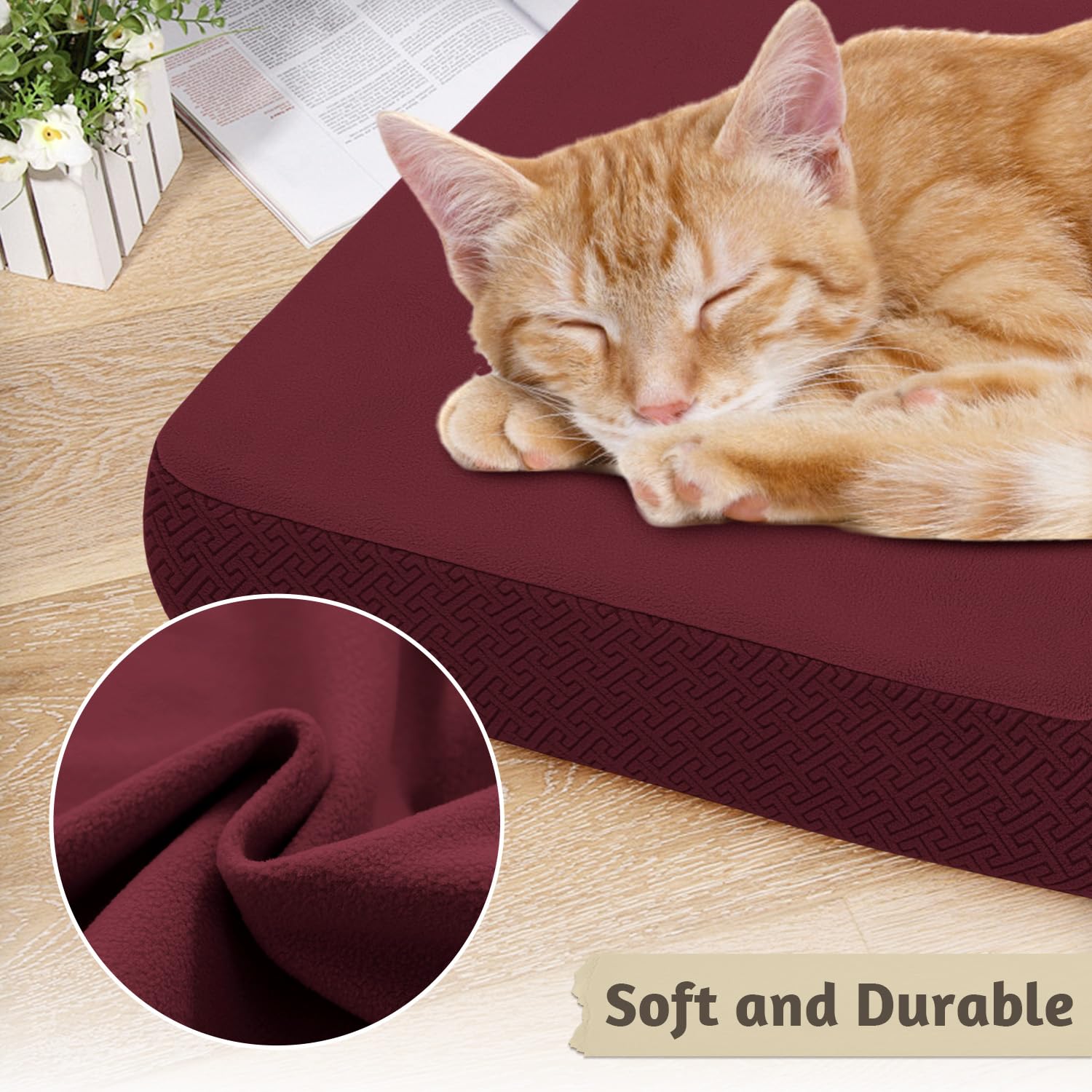 Softown Dog Bed Covers Replacement Washable Dog Bed Waterproof Cover Soft Cover For Dog Cat, Cover Only (Burgundy, 20X15X6 Inche
