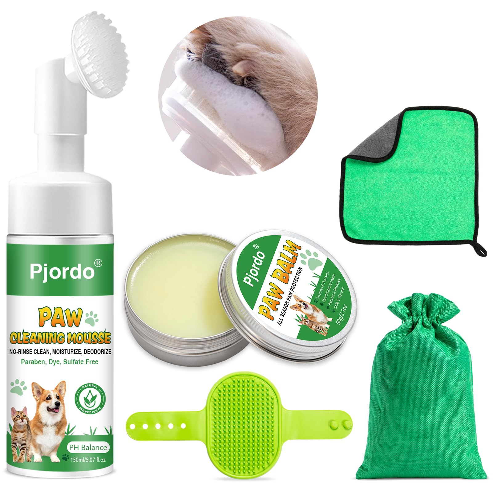 Pjordo Dog Paw Cleaner, No-Rinse Pet Paw Cleanser For Dogs Large Medium Small Xl Breed, Dog Paw Balm For Repairs Dry Cracked Paw