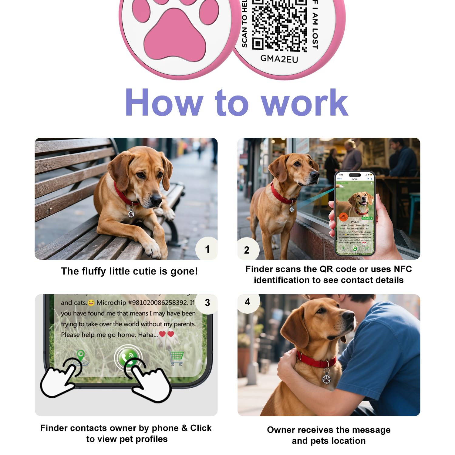 Whoseid Qr Code Cat Tag, Modifiable Pet Online Profile Page, Multiple Emergency Contact, Silent Silicone Cat Tag, Lightweight, N