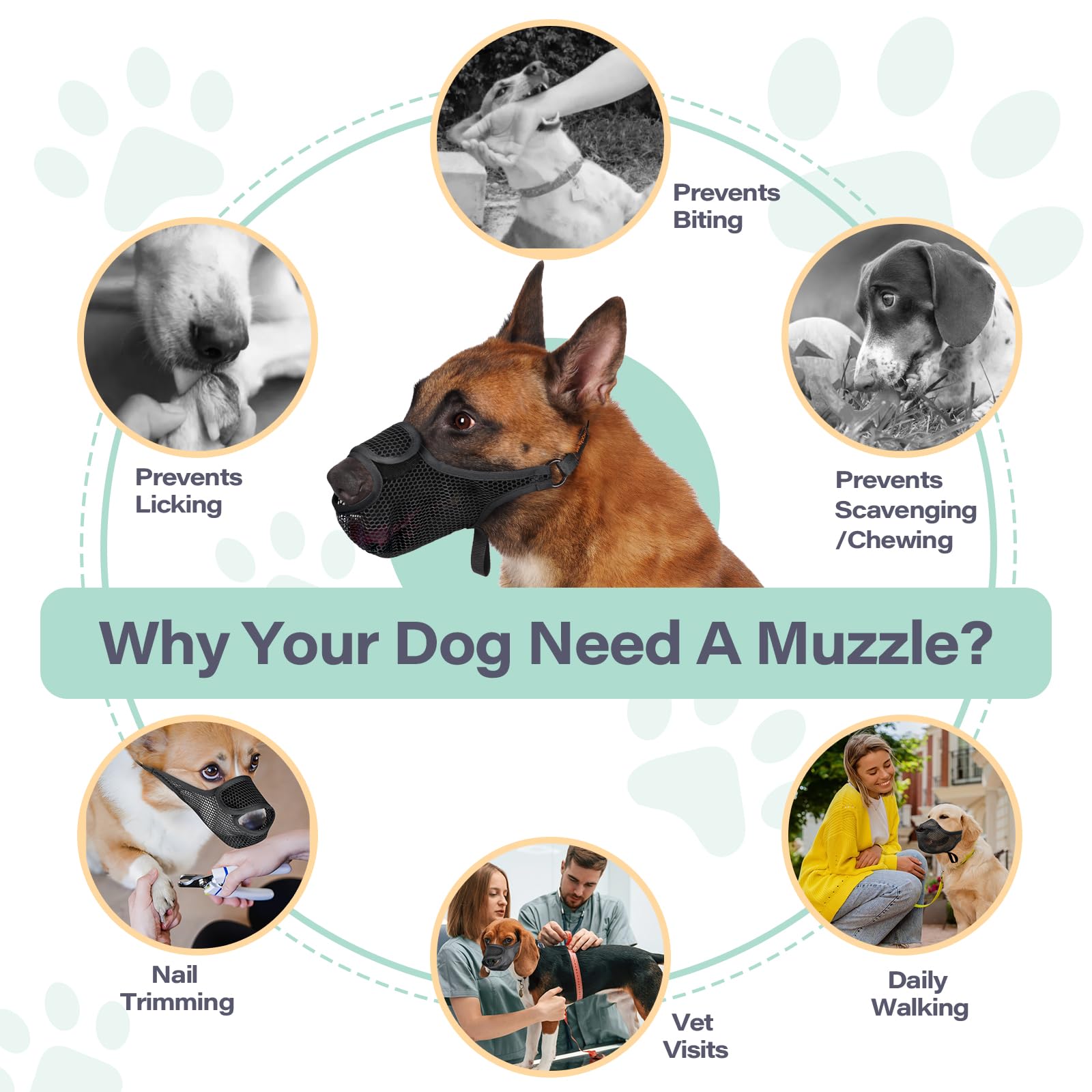 LUCKYPAW Dog Muzzle - Soft Mesh Mouth Guard for Medium/Large/Small Dogs, XS, Black, Model M0223, Prevents Biting & Chewing
