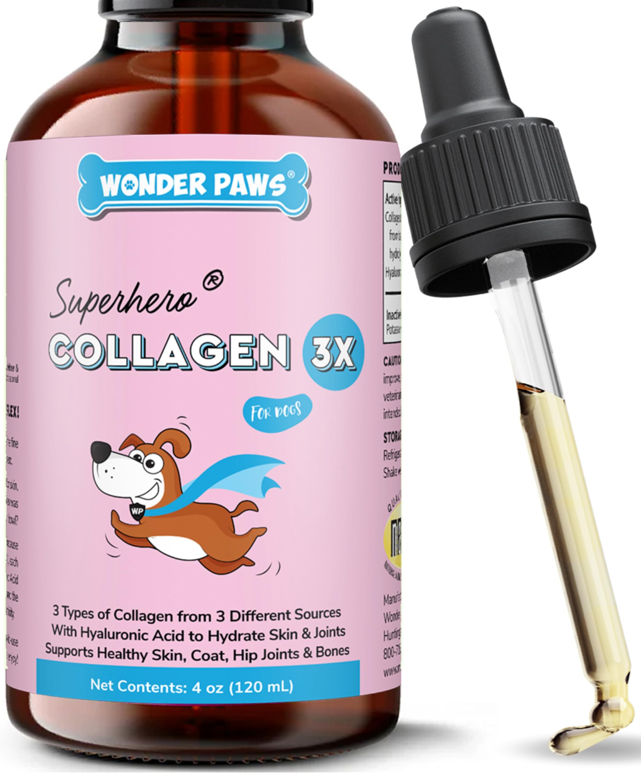 WONDER PAWS Premium Collagen for Dogs  Liquid Support for Skin, Coat, HIPS & Joints  with Hyaluronic Acid & Types I, II & III 