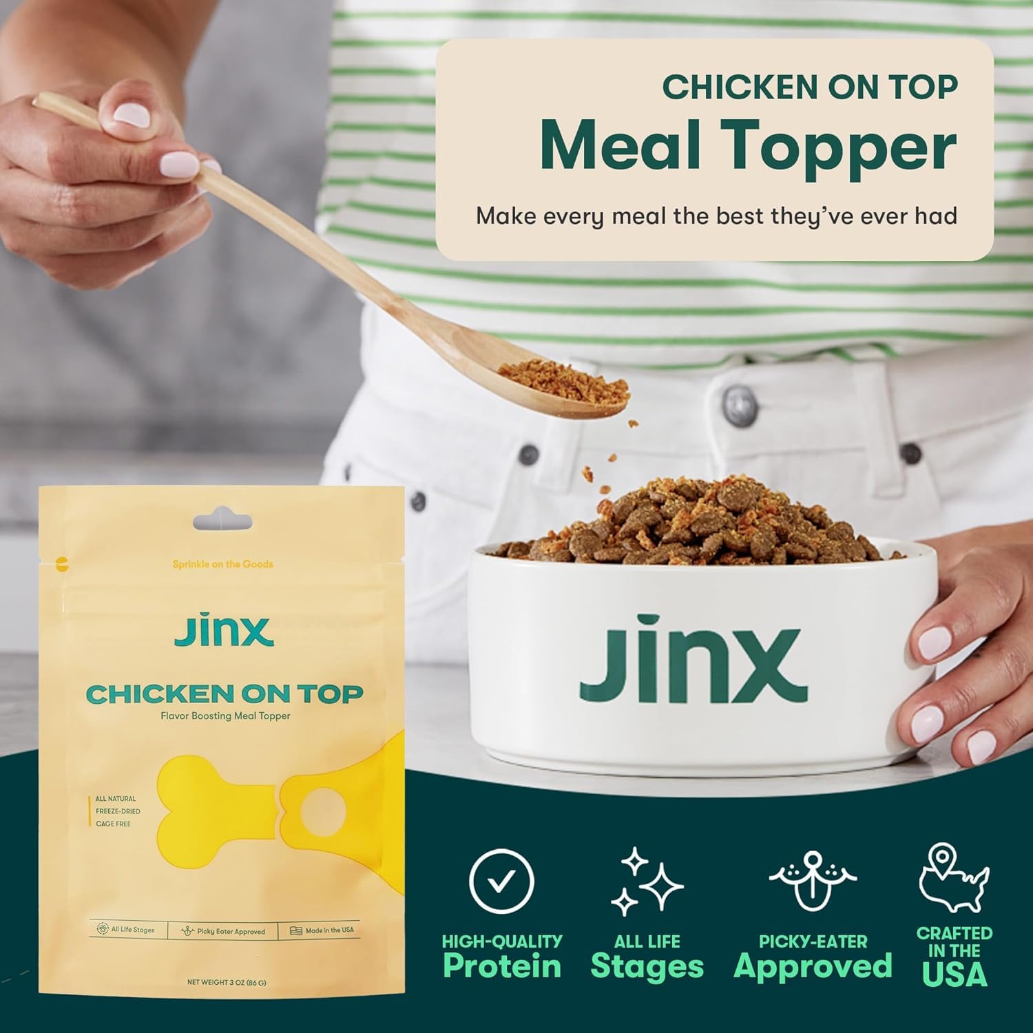Jinx Premium Freeze-Dried Dog Food Toppers, Chicken on Top - Healthy & Natural Meal Toppers for Dogs with Real Chicken with Real