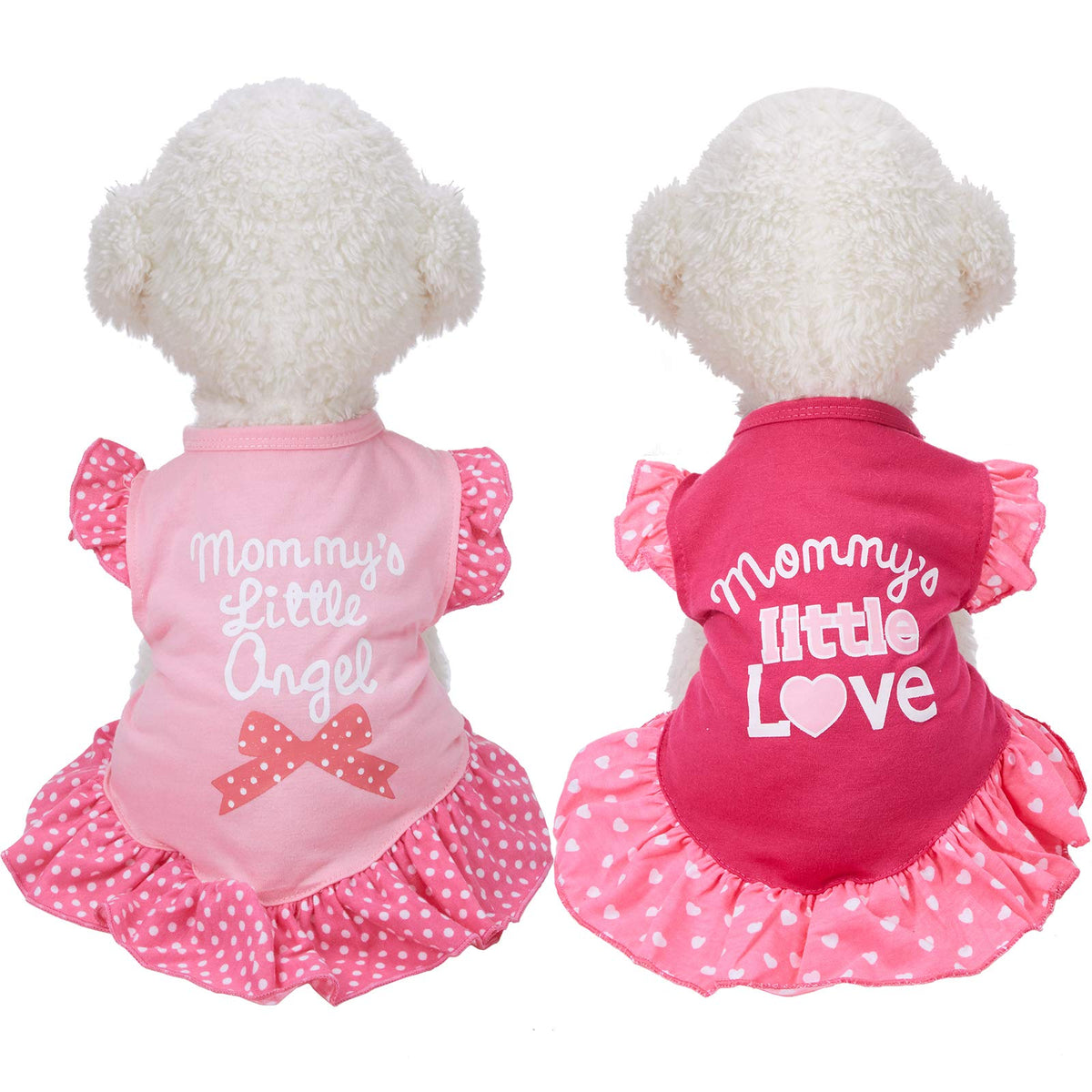 2 Pieces Dog Dresses For Small Dogs Cute Girl Female Dog Dress Mommy Puppy Shirt Skirt Doggie Dresses Pet Summer Clothes Apparel For Dogs And Cats (Love And Angel,Large)