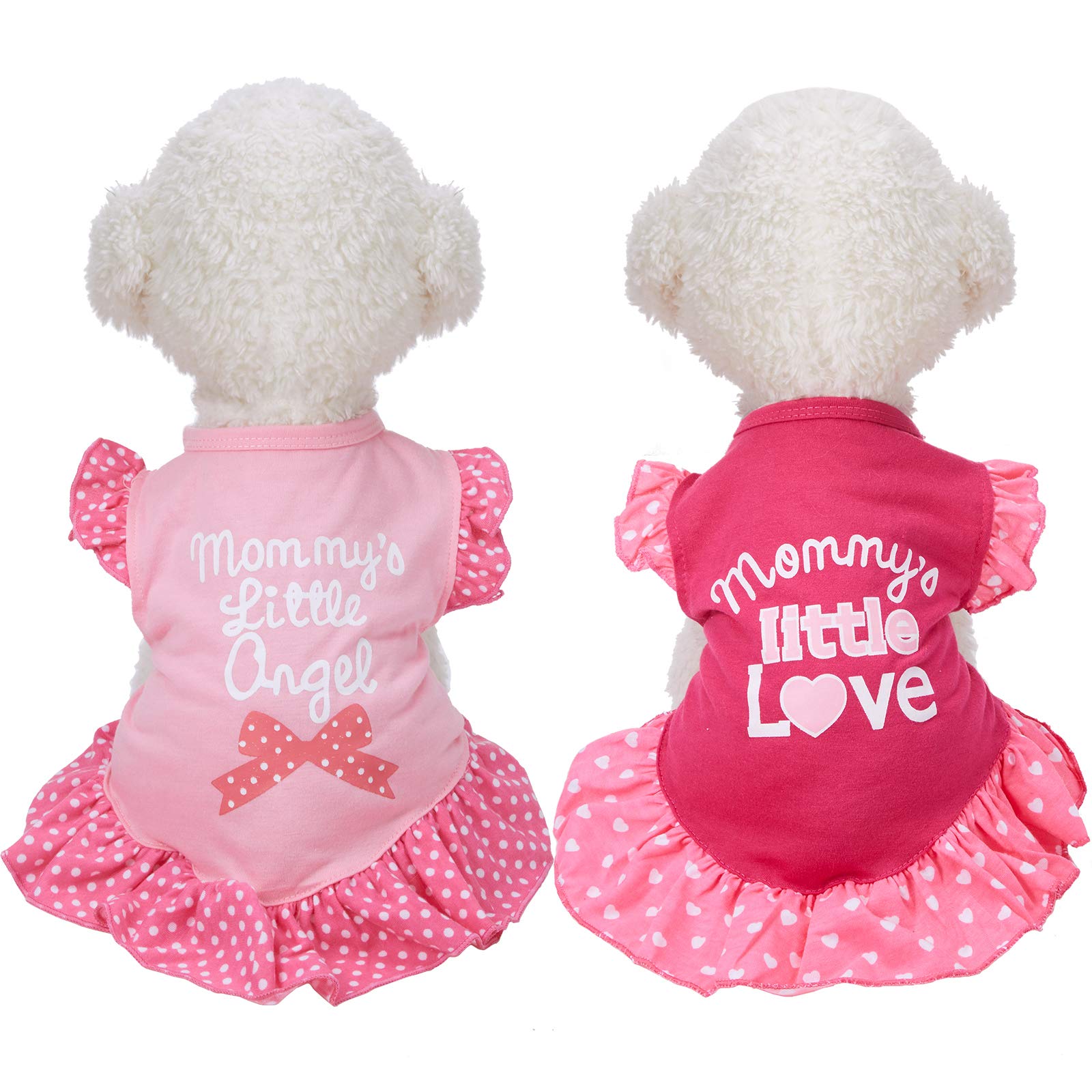 2 Pieces Dog Dresses for Small Dogs Cute Girl Female Dog Dress Mommy Puppy Shirt Skirt Doggie Dresses Pet Summer Clothes Apparel