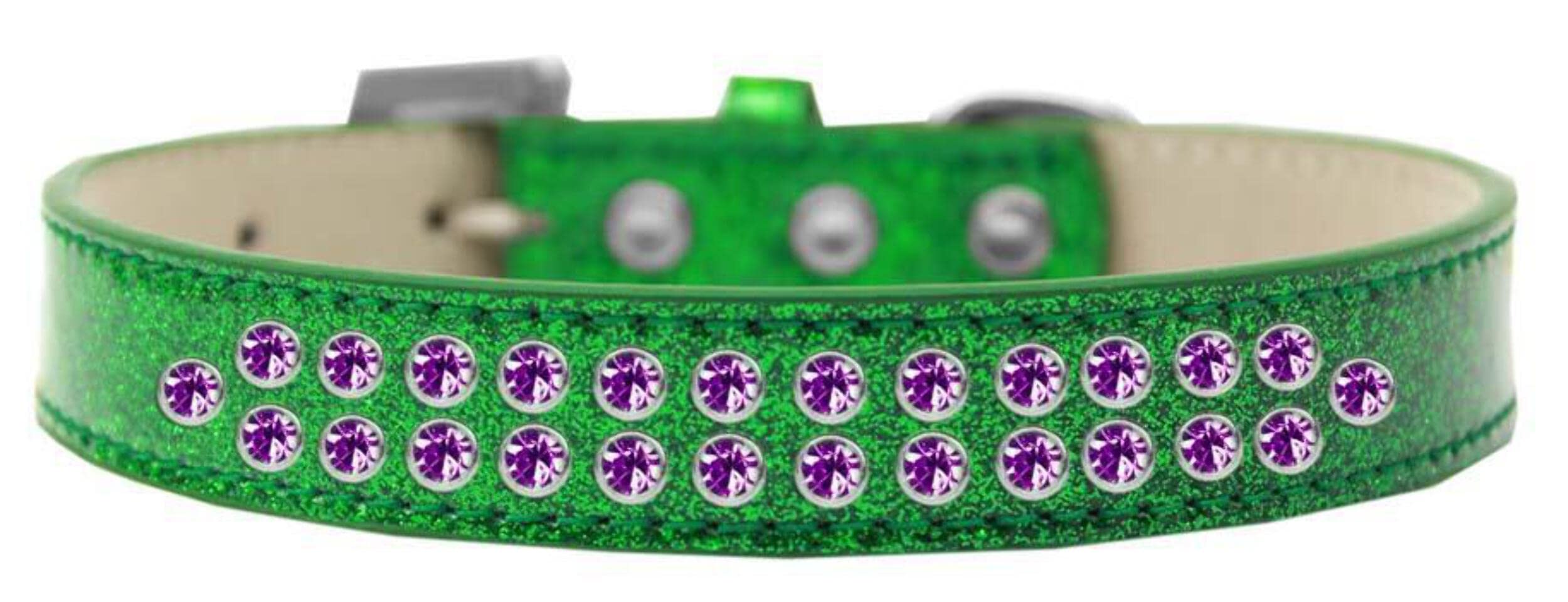 Dog, Puppy & Pet Fashion Collar, "Two Row Purple Crystal Rimsets" Lavender 18