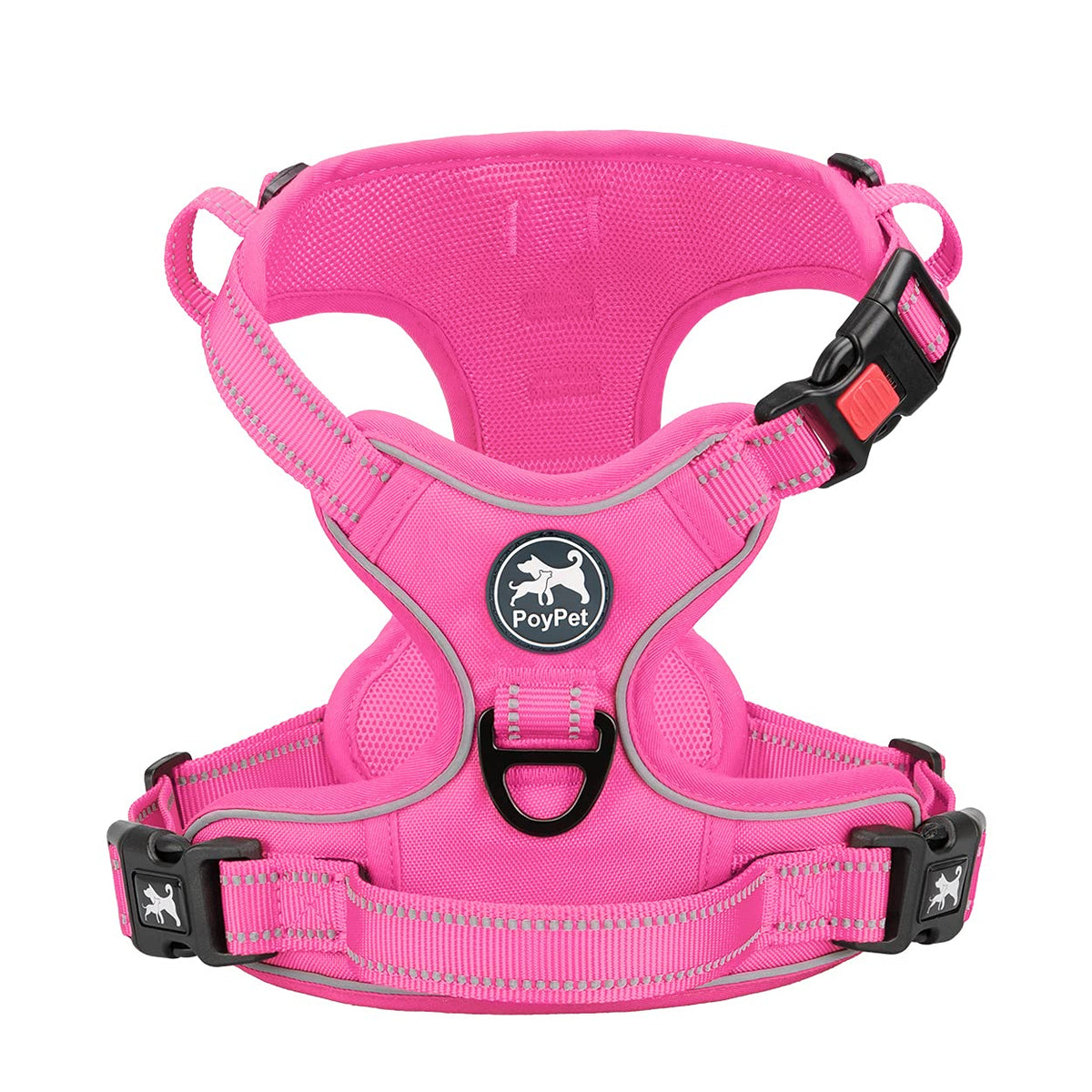 Poypet No Pull Dog Harness, No Choke Reflective Dog Vest, Adjustable Pet Harnesses With Easy Control Padded Handle For Small Medium Large Dogs(Pink Matching Trim,L)