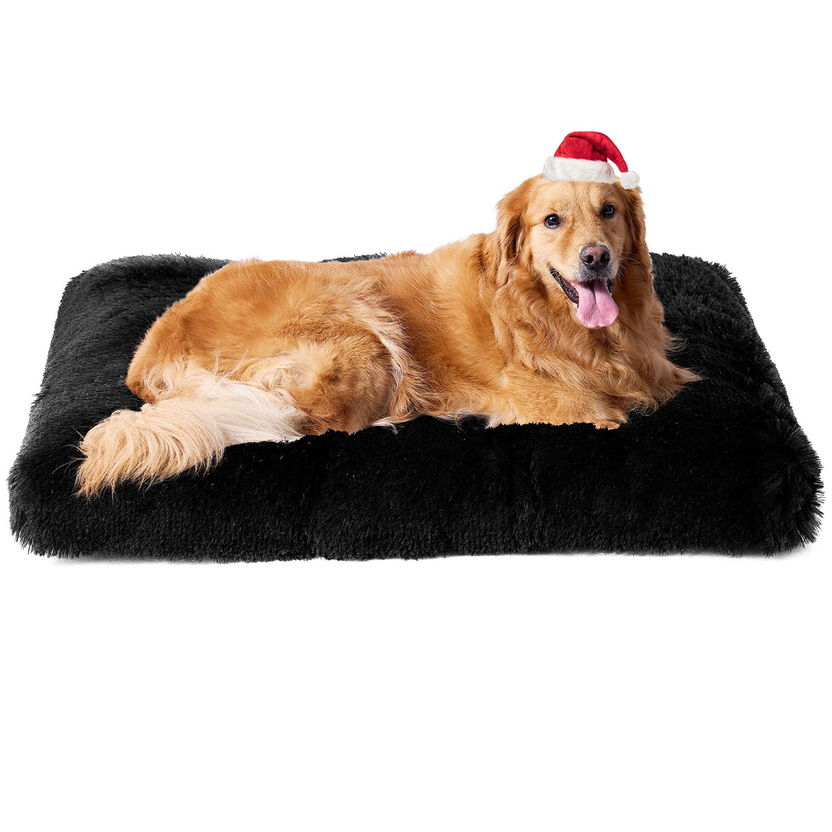 Eheyciga Fluffy Dog Crate Bed For Extra Large Dogs, Plush Faux Fur Dog Crate Pad, Calming Anti Anxiety Xl Dog Bed For Crate, Washable Soft Warm Dog Crate Mat With Non-Slip Bottom, Black