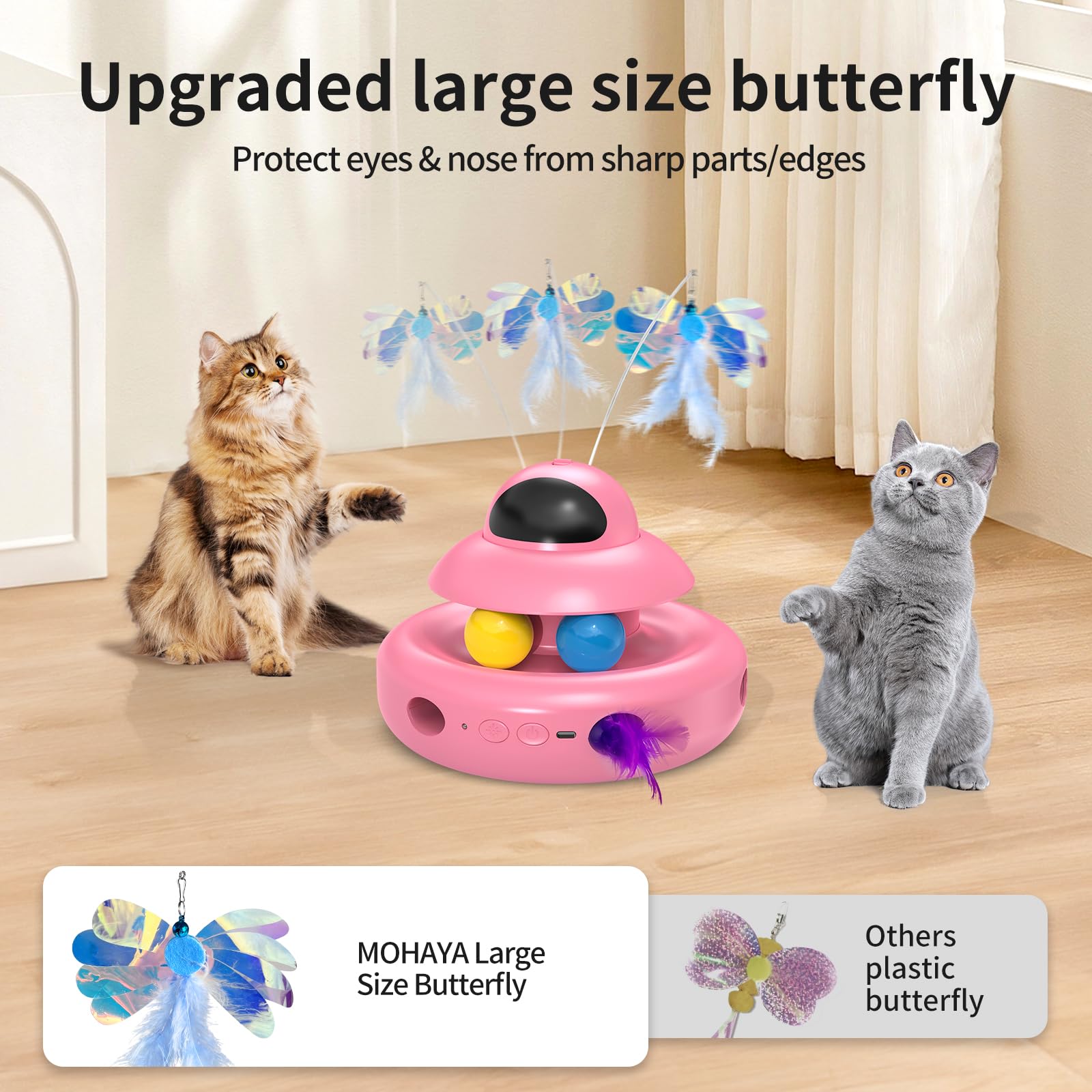 Mohaya Automatic Cat Toys,4-In-1 Interactivecat Toys For Bored Indoor Adult Cats, Electric Flying Butterfly,Rechargeable Moving
