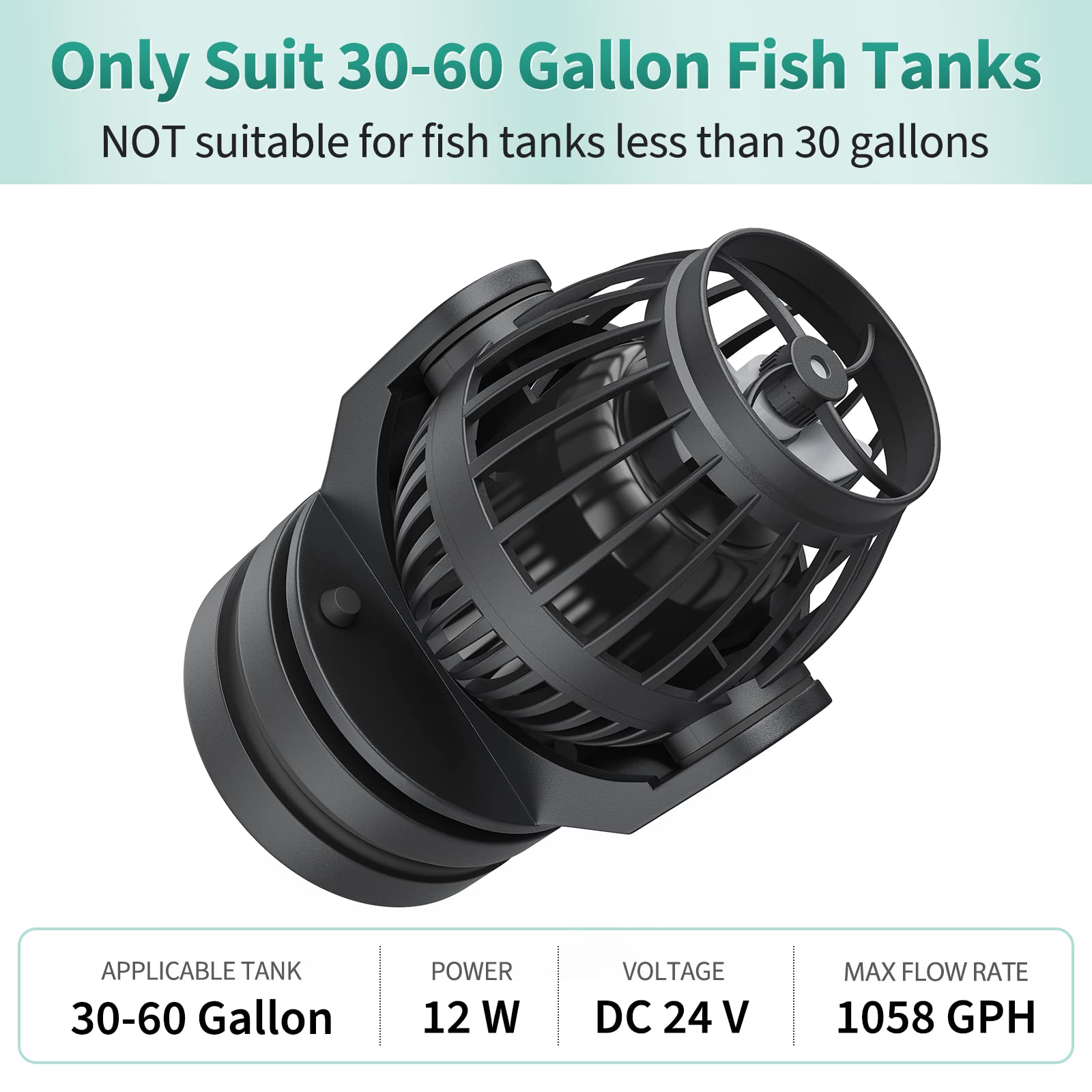 Uniclife Aquarium Wave Maker For 30-60 Gallon Fish Tanks 1058 Gph Adjustable Circulation Pump With Controller And Strong Magnetic Suction Base Submersible Power Head For Fresh And Salty Water