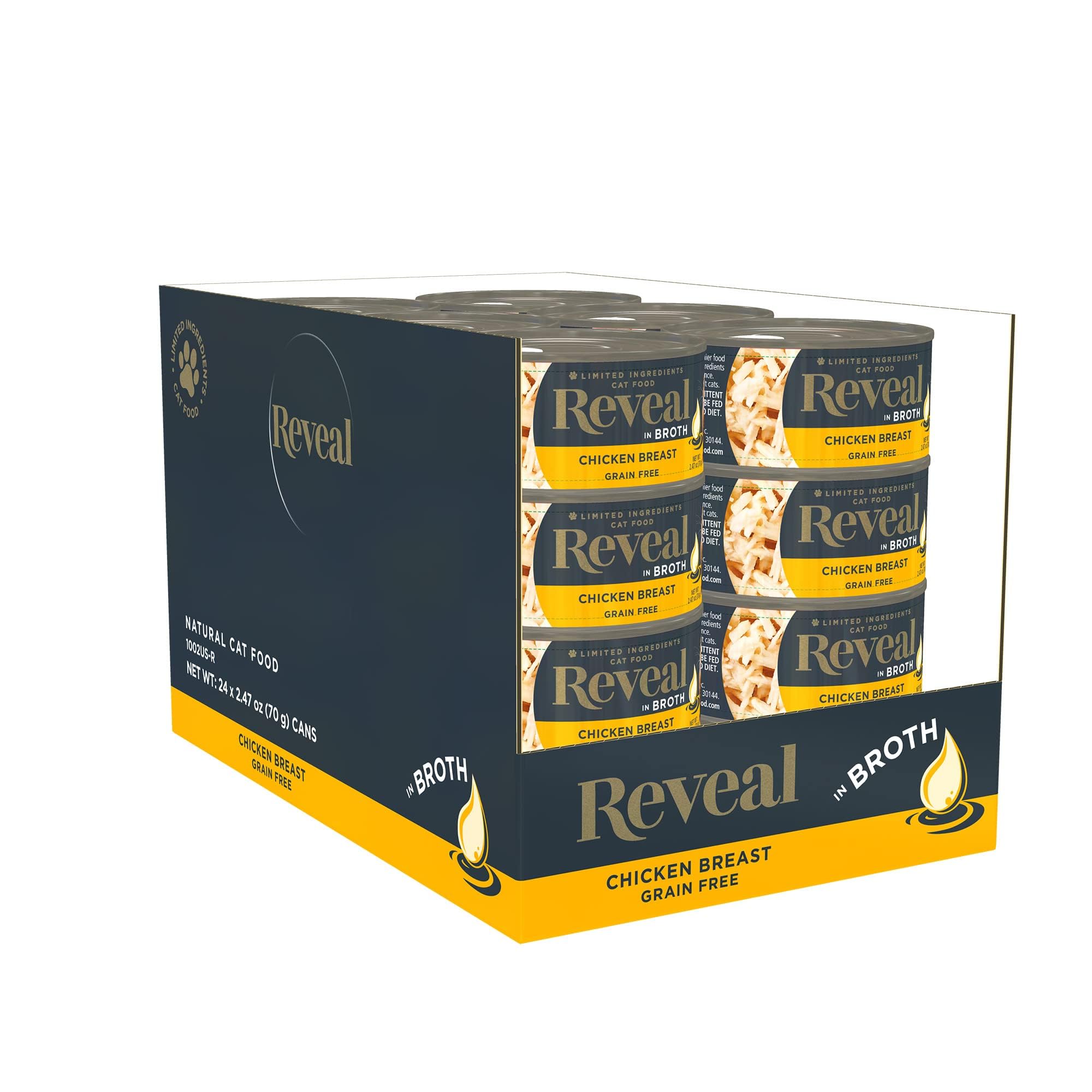 Reveal Natural Wet Cat Food, 24 Count, Grain Free, Limited Ingredient Canned Food for Cats, Chicken Breast in Broth, 2.47 oz Can